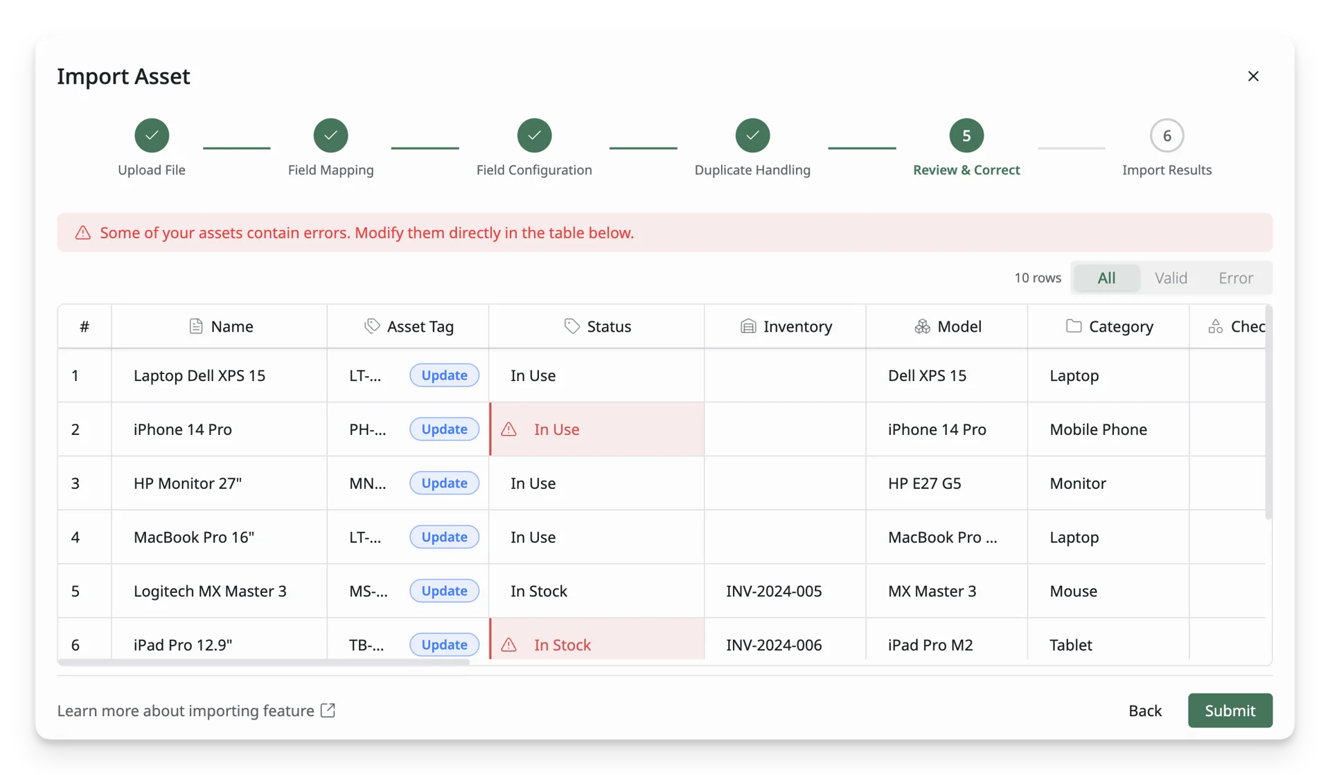 Review & Correct Assets Review & Correct Assets