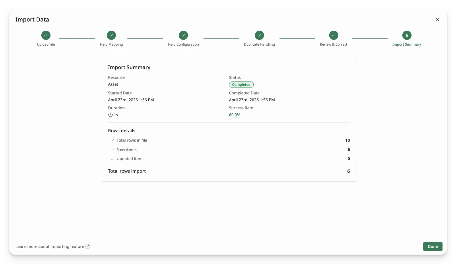 Asset Import Details Asset Import Details