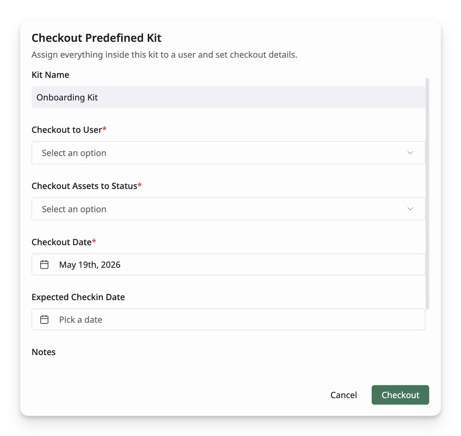 Checkout Predefined Kit Screen Checkout Predefined Kit Screen