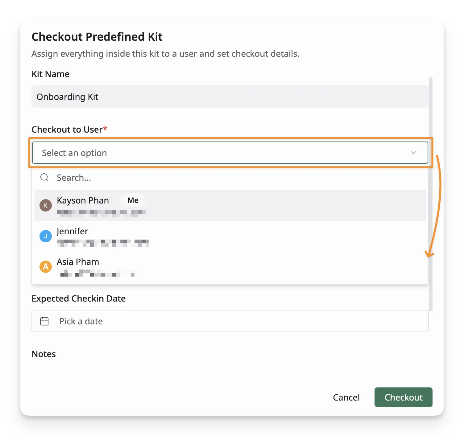 Checkout Kit to User Checkout Kit to User