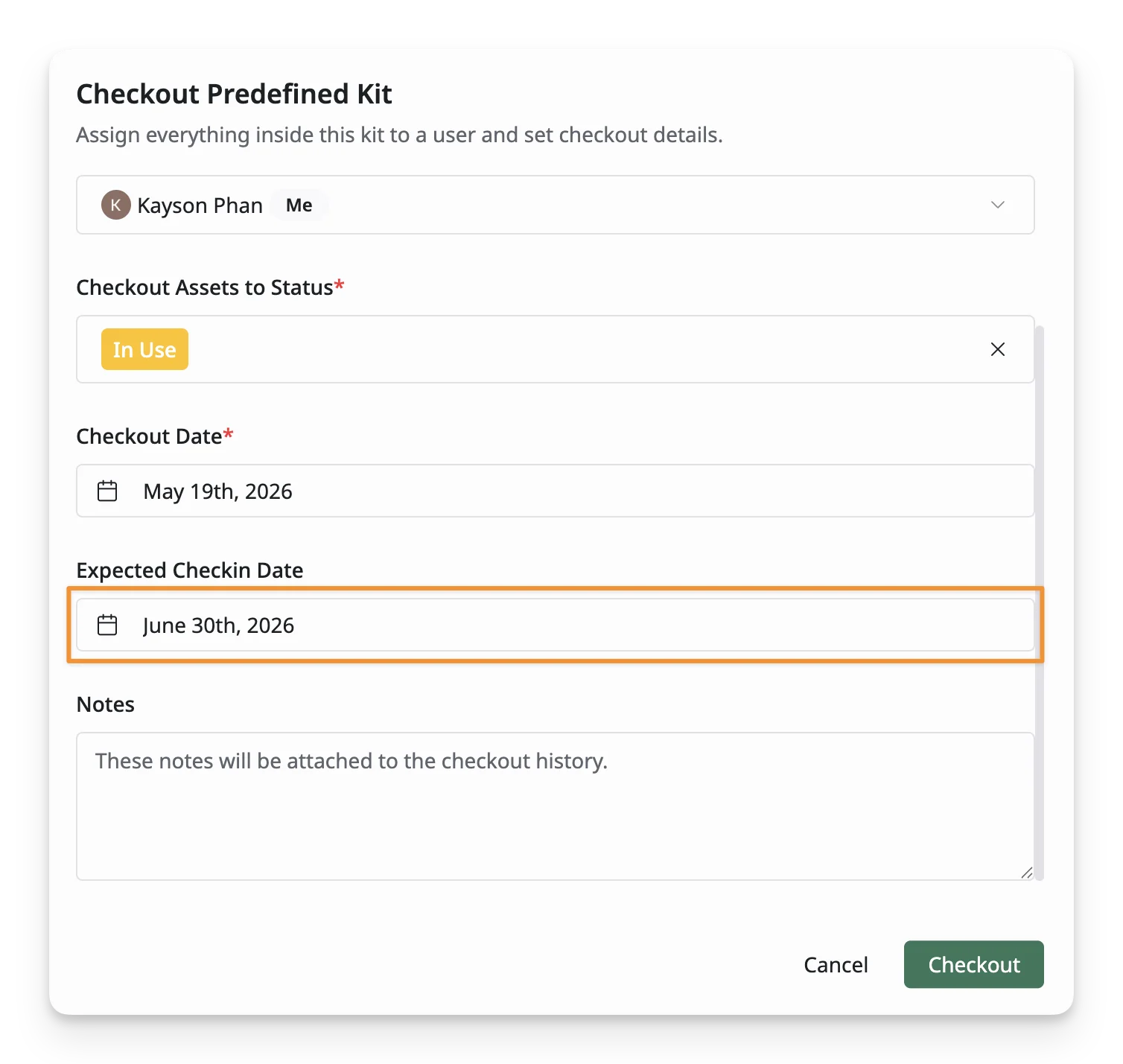 Kit Expected Checkin Date Kit Expected Checkin Date