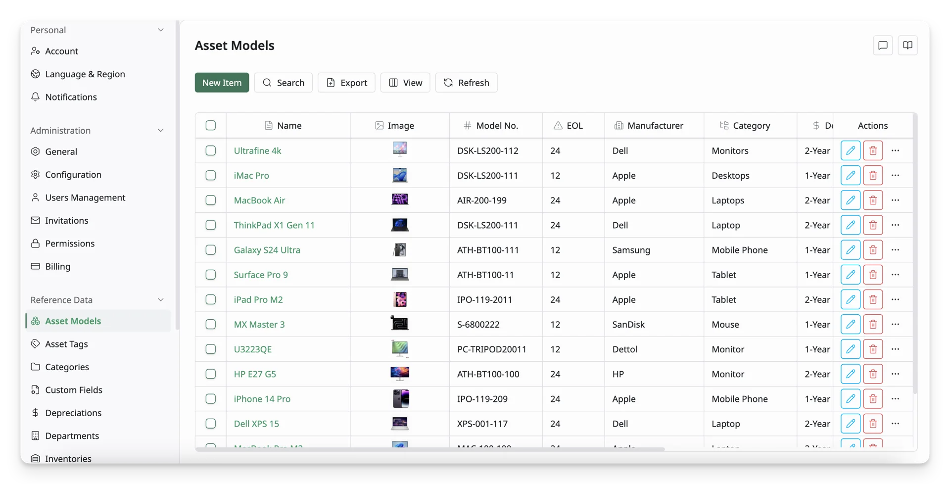 Asset Model List