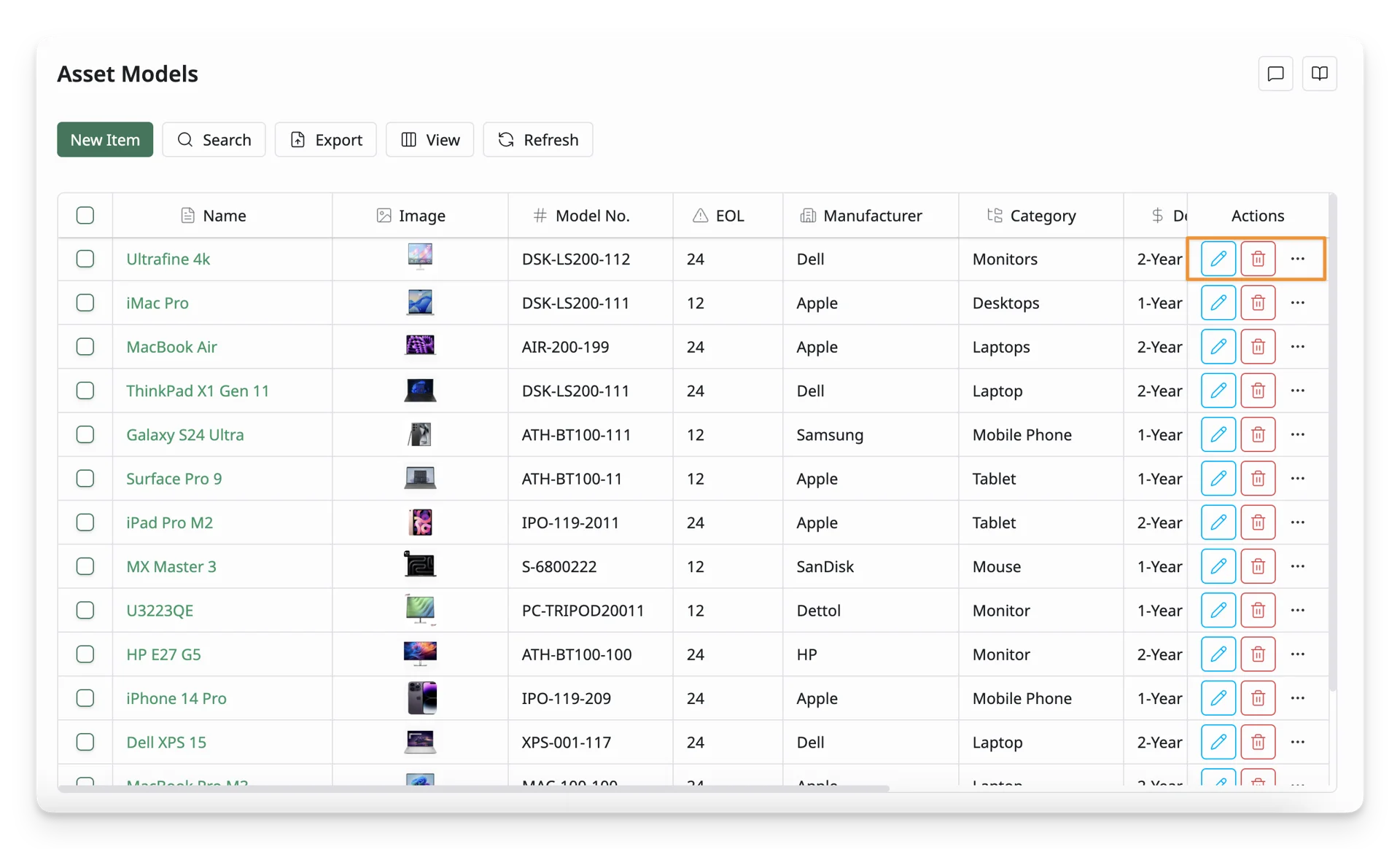 Actions With Asset Model List
