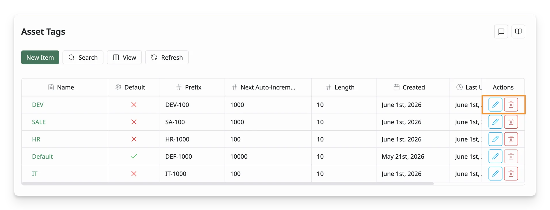 Actions With Asset Tag List