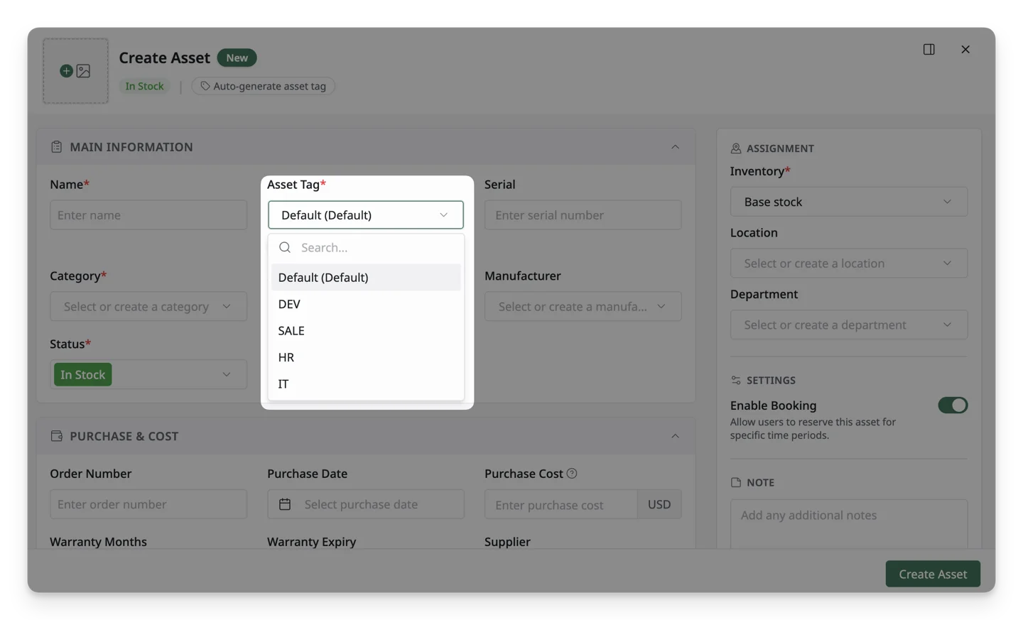 Enable Asset Tag