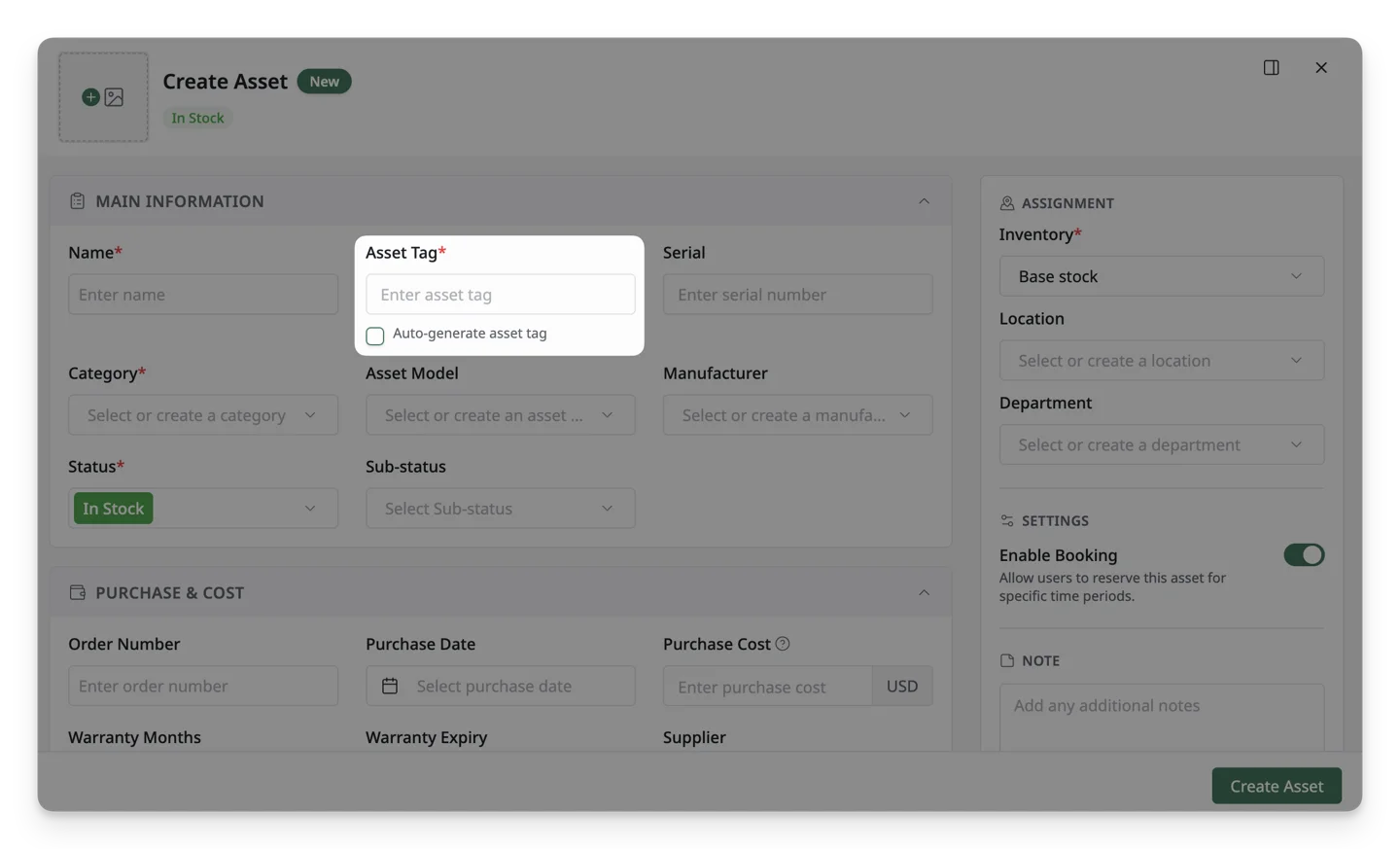 DIsable Asset Tag