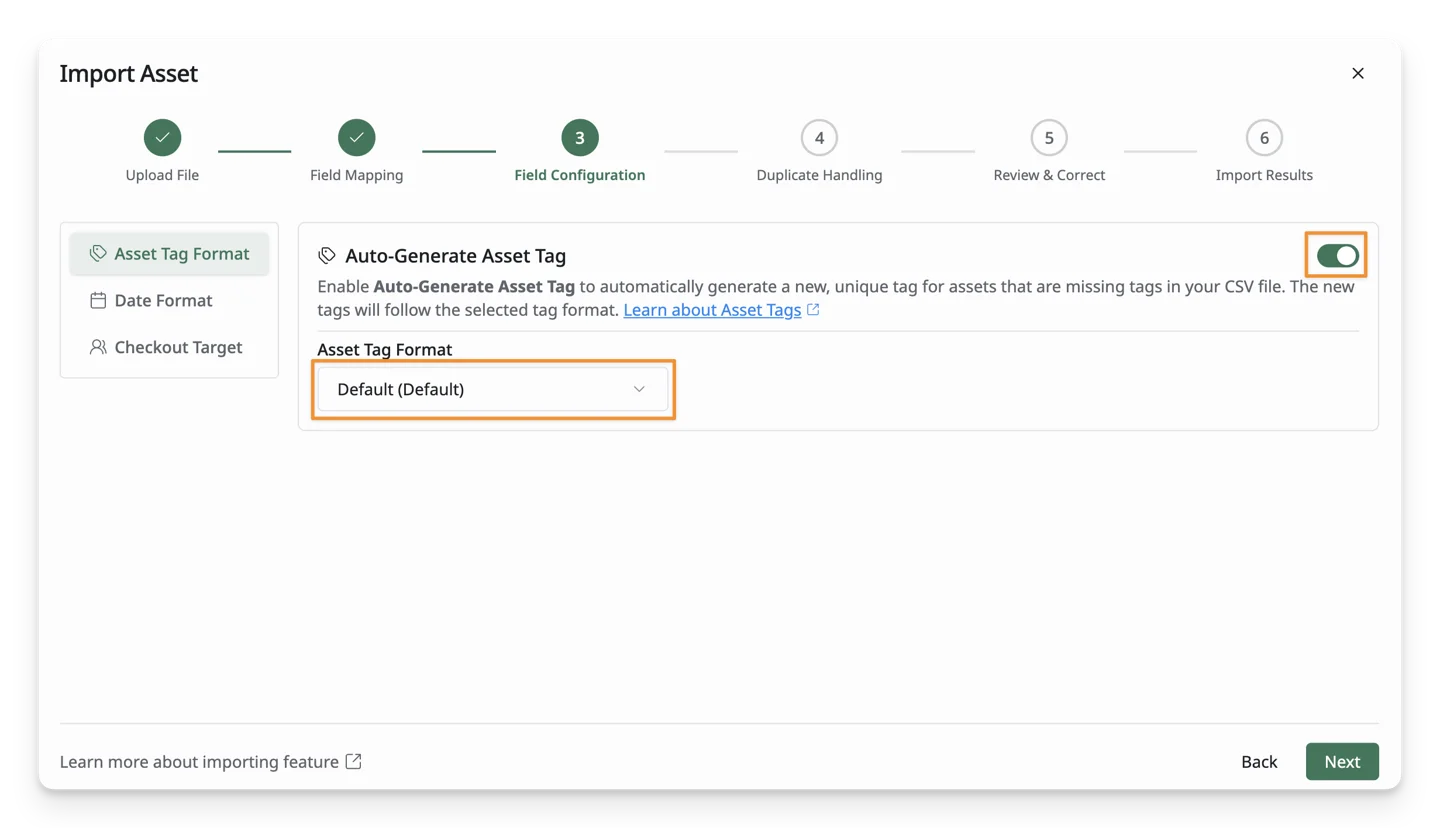 Auto-generate Asset Tag When Importing