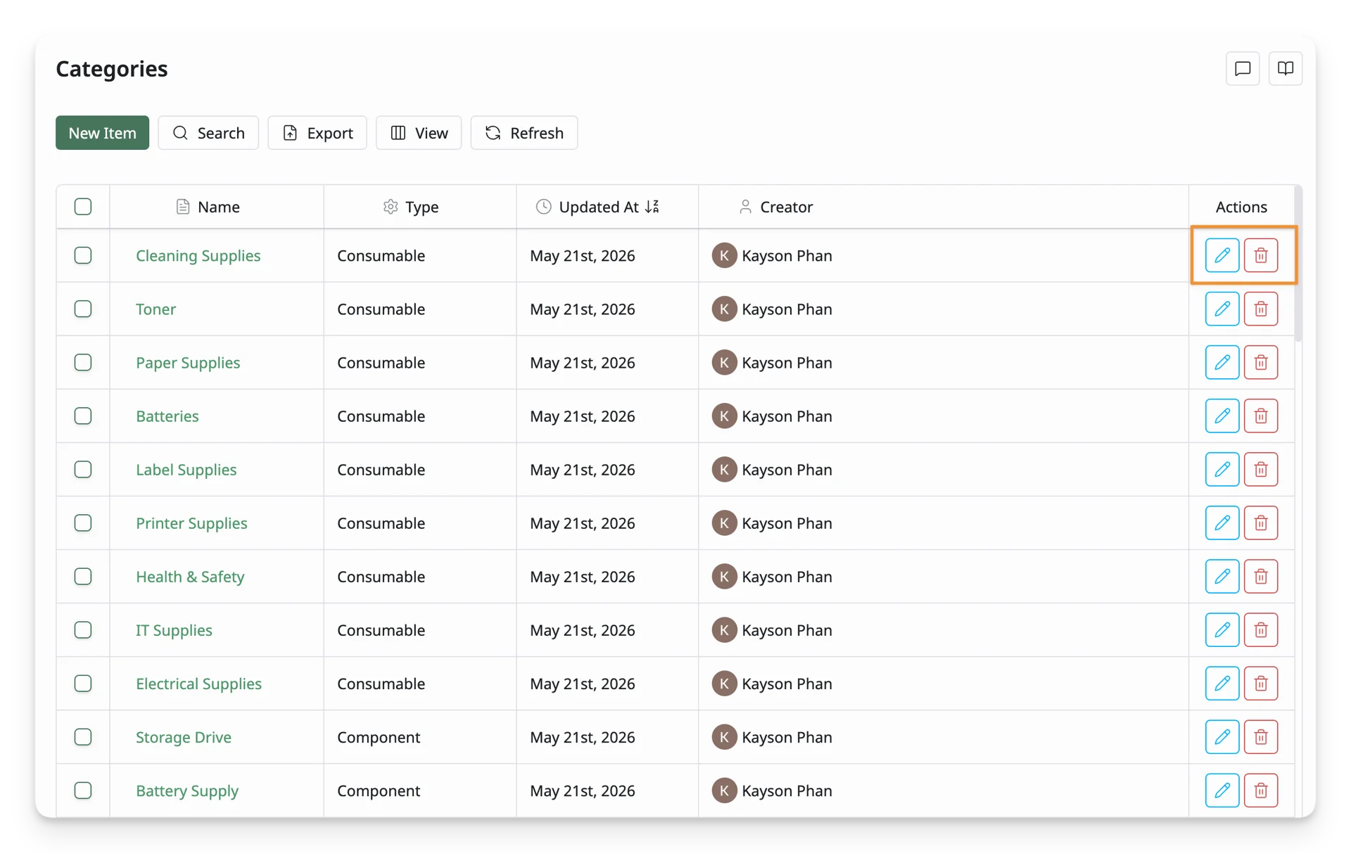 Actions With Category List