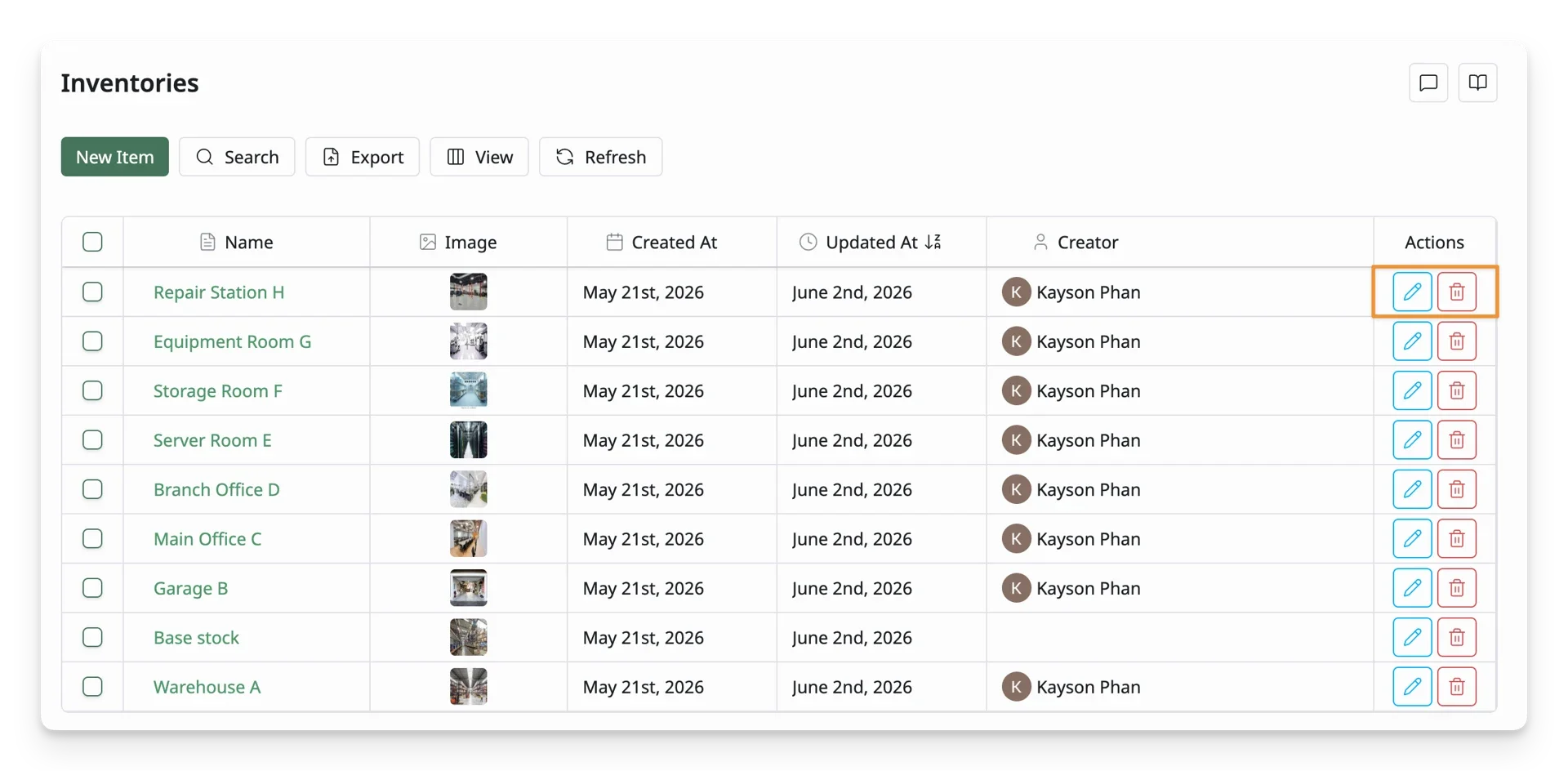 Actions With Inventory List
