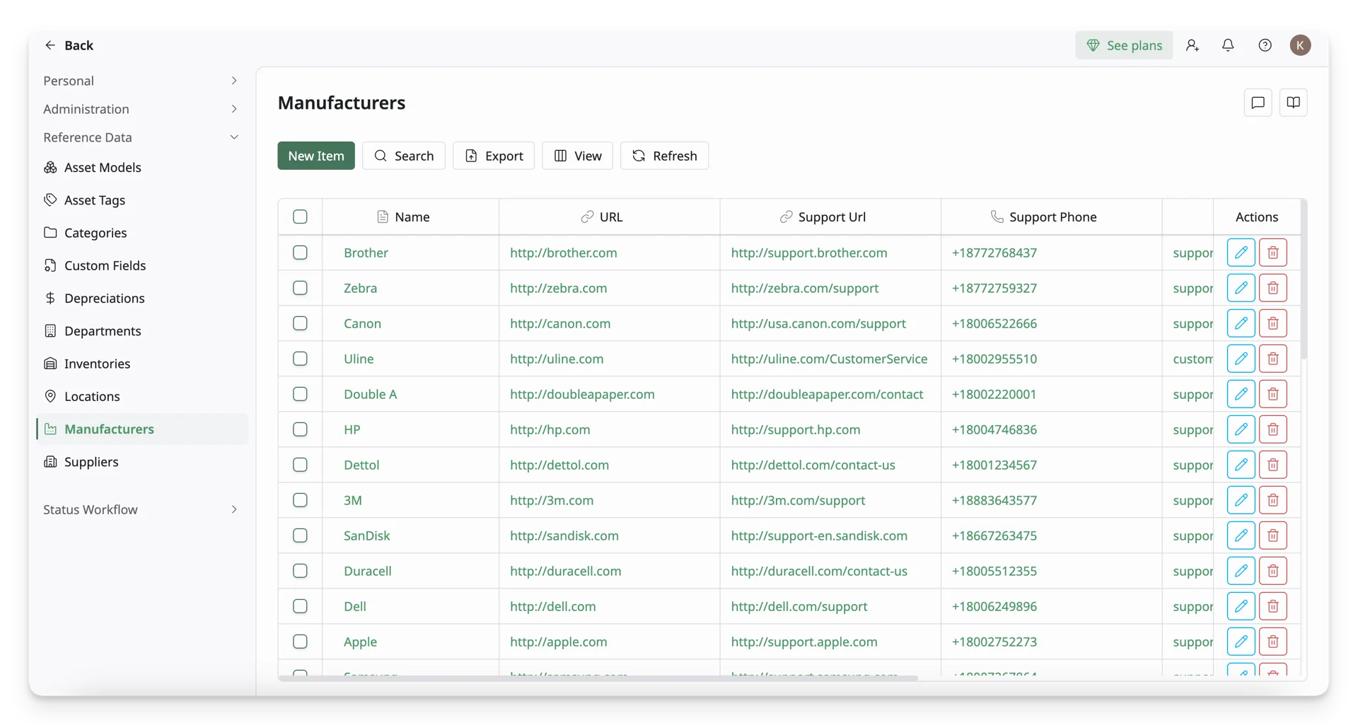 Manufacturer List