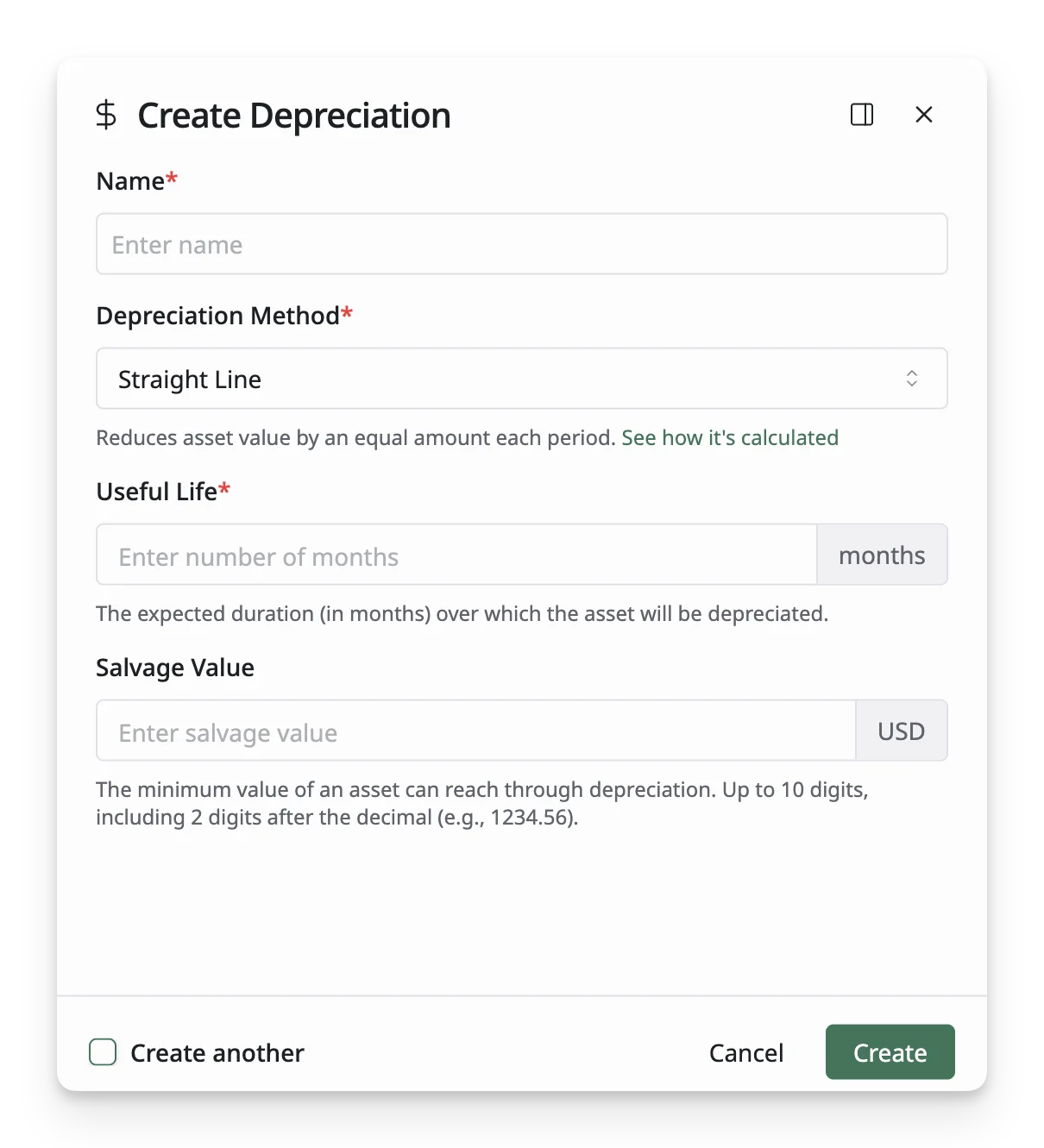 Depreciation Form