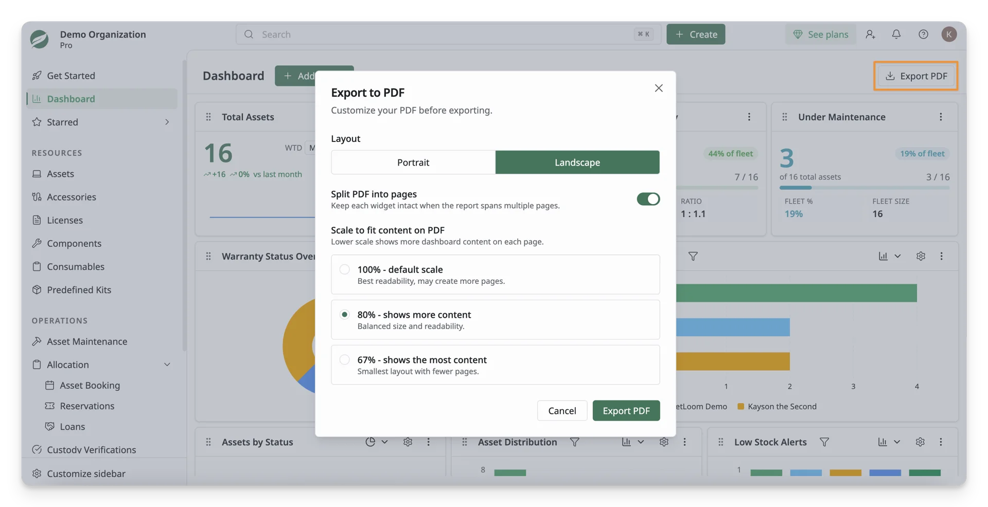 Export the whole dashboard as a PDF