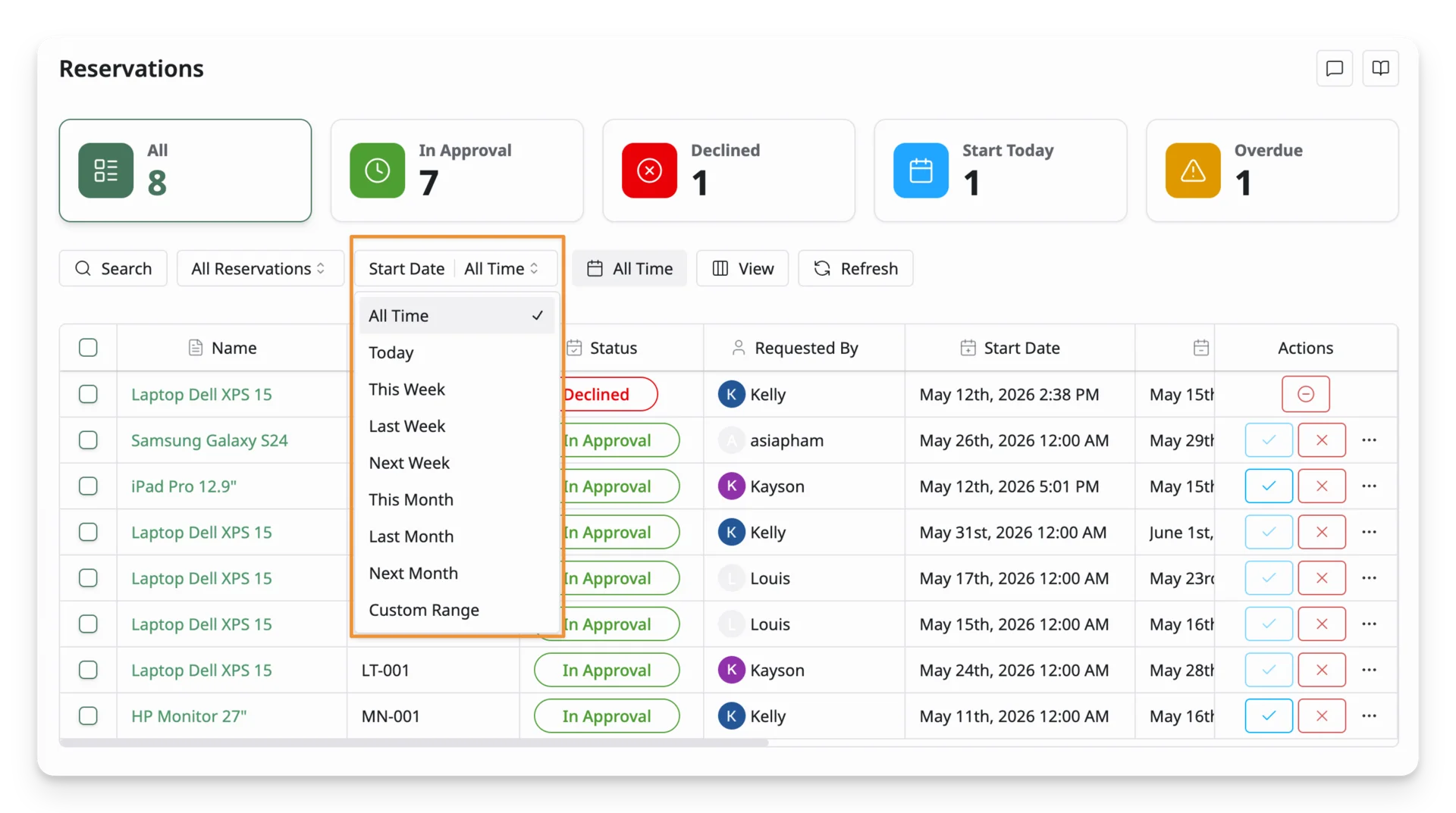Filter Reservation by Start Date