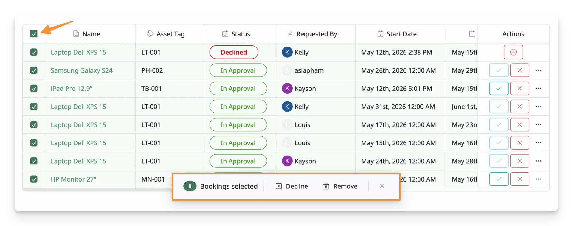 Reservation Bulk Actions
