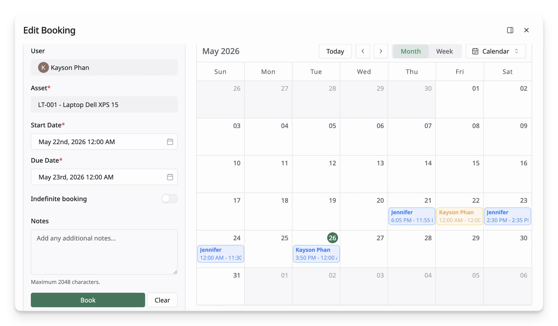 Edit Booking page
