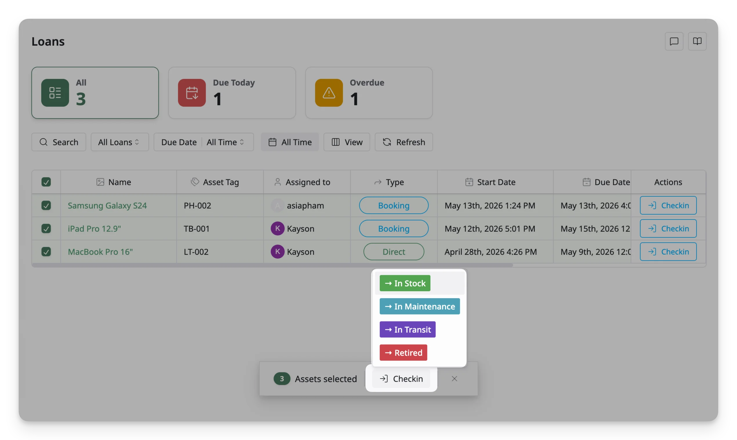 Bulk Checkin Asset