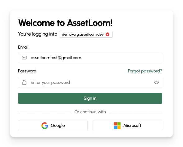 log in to AssetLoom