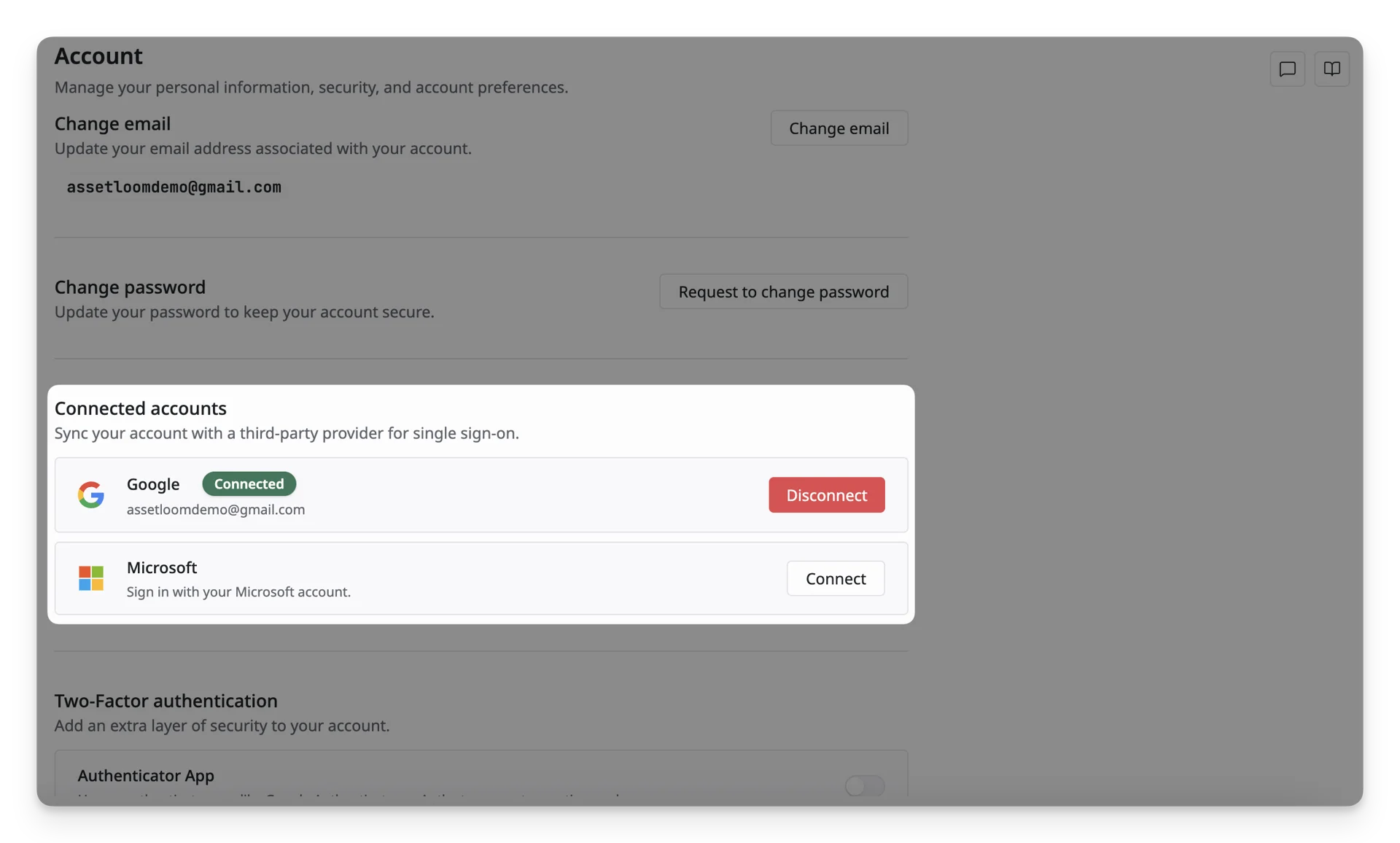 connect/disconnect a Google/Microsoft account