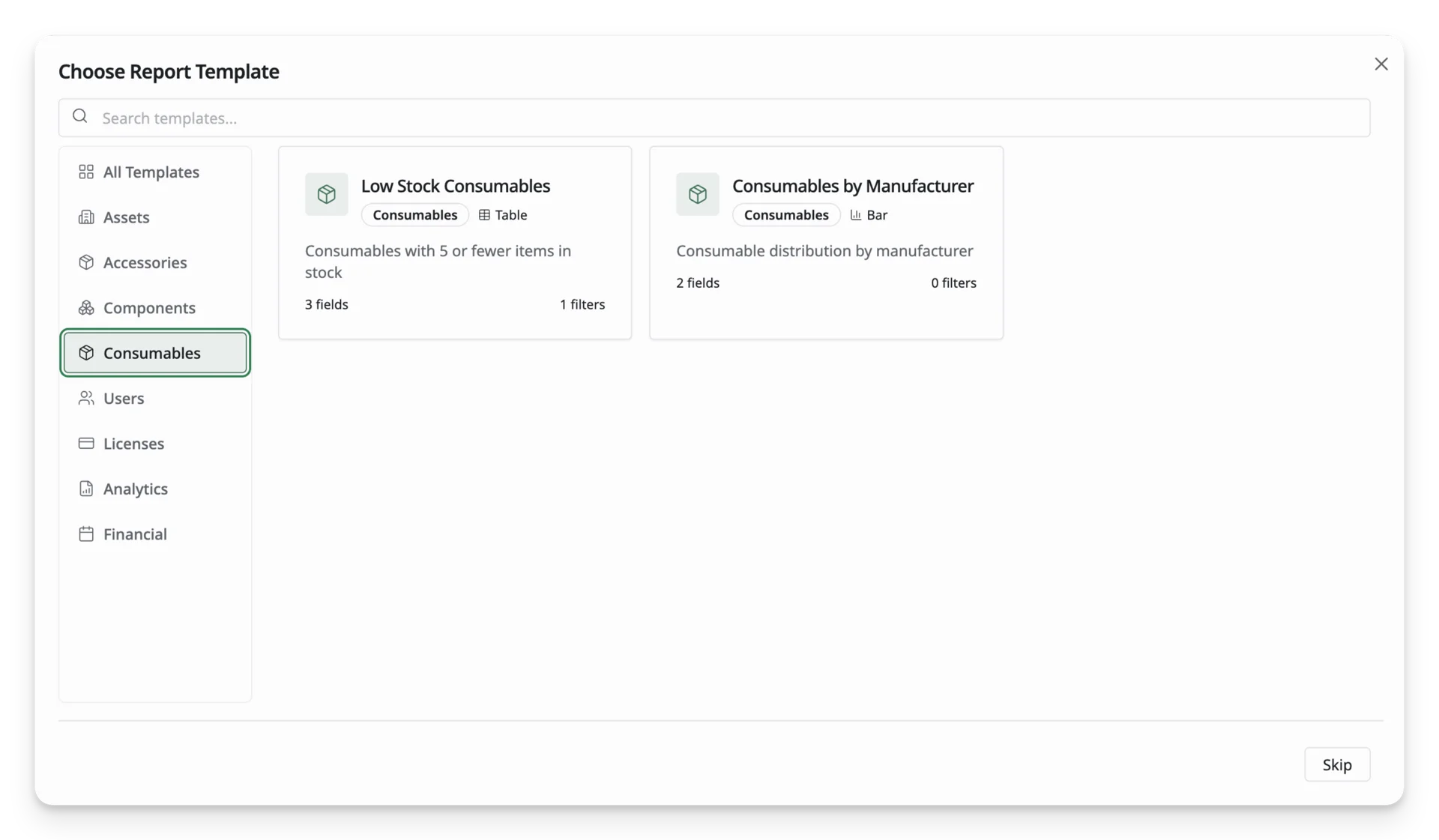 Consumables templates