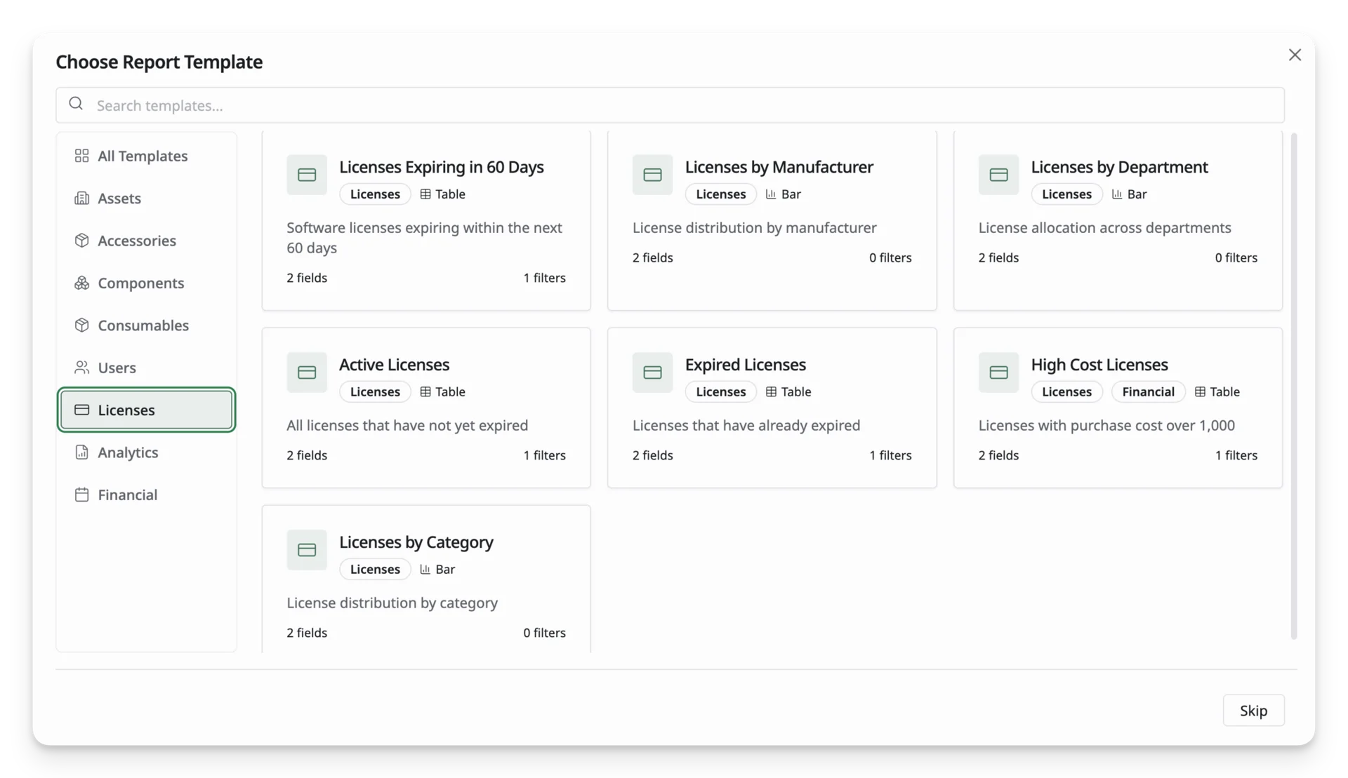 Licenses templates
