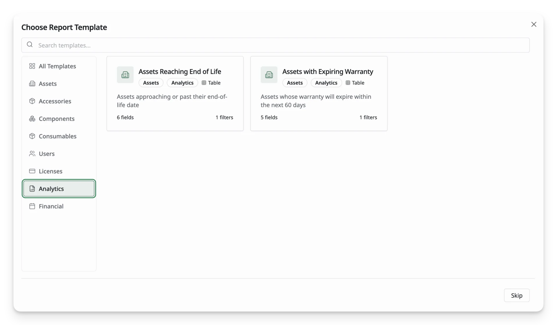 Analytics templates