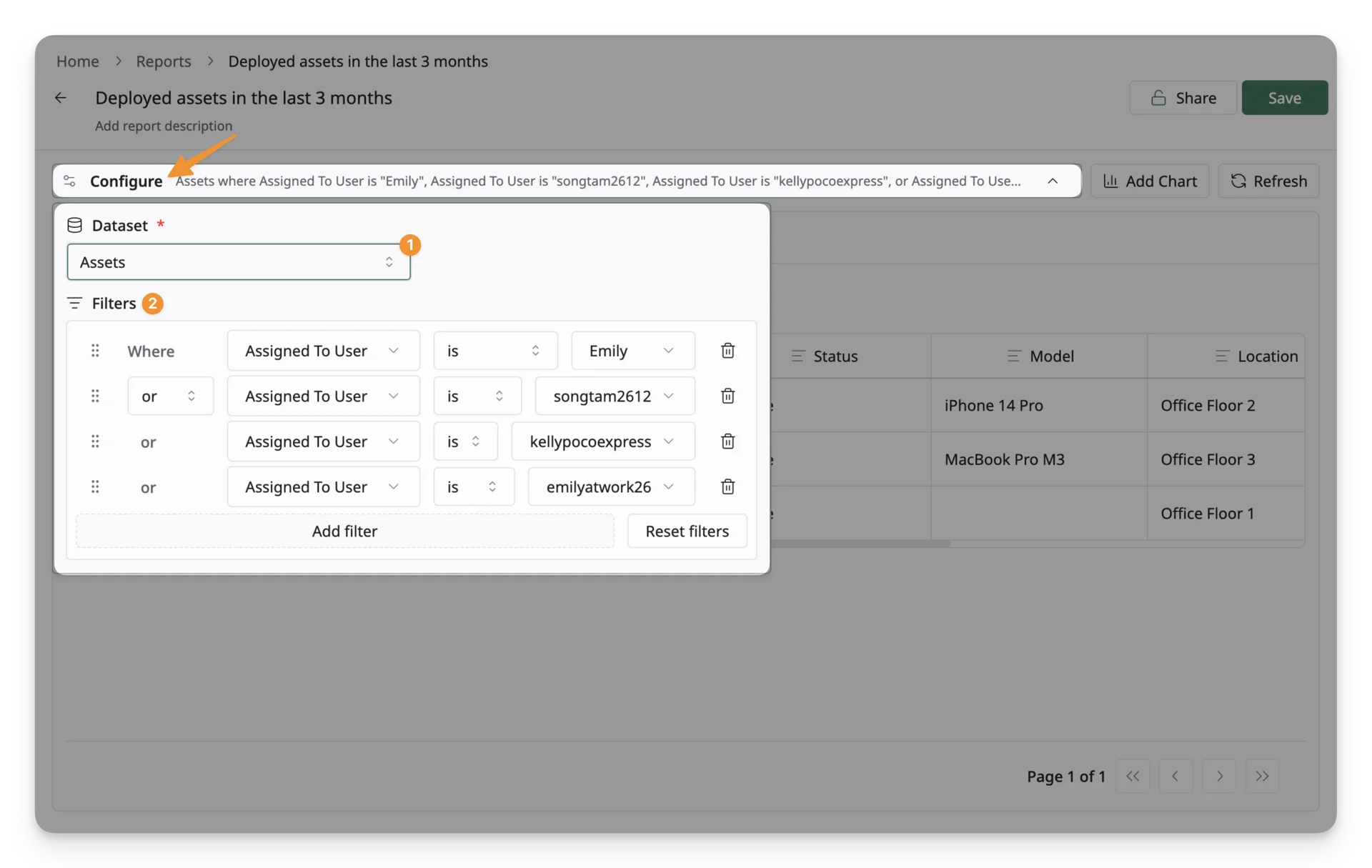 Configure the report dataset