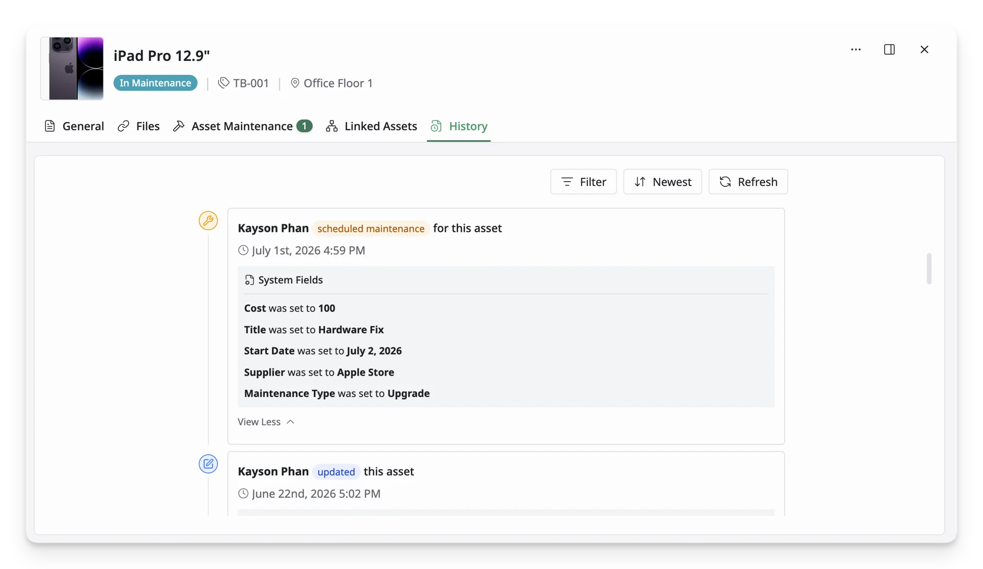 View Asset History