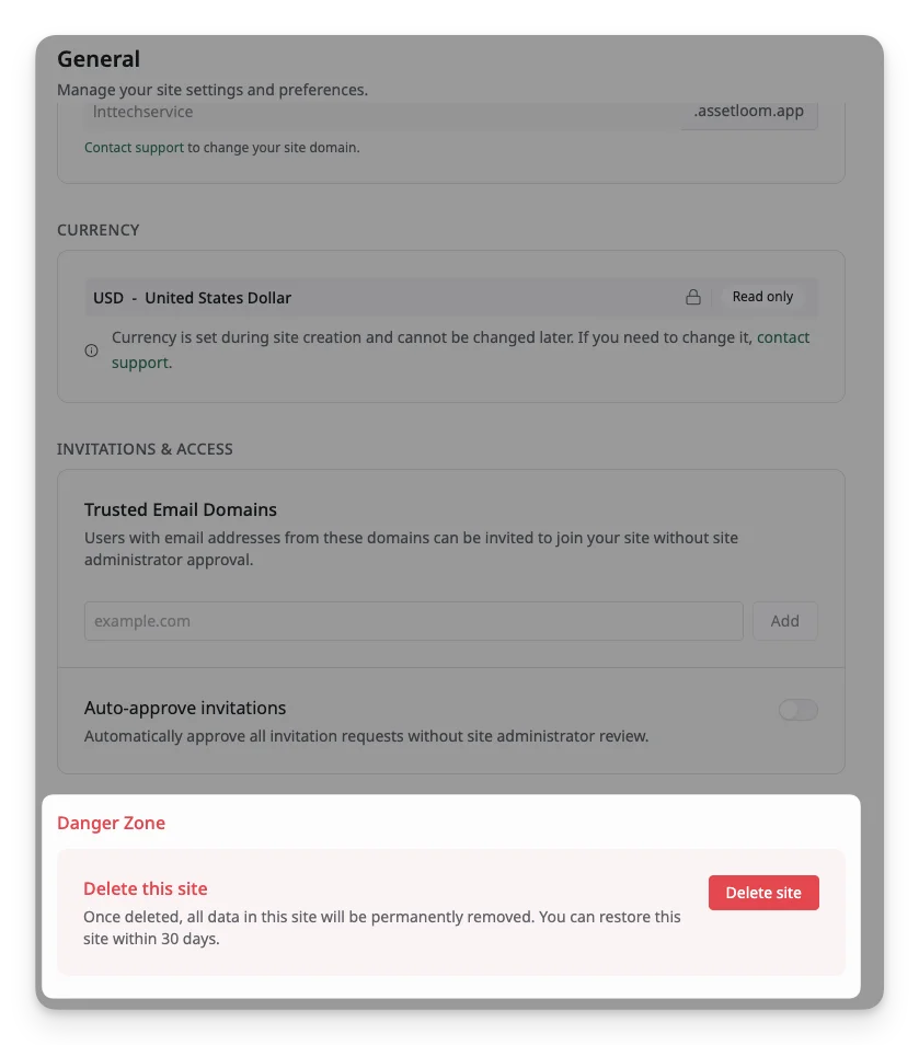 Delete Site