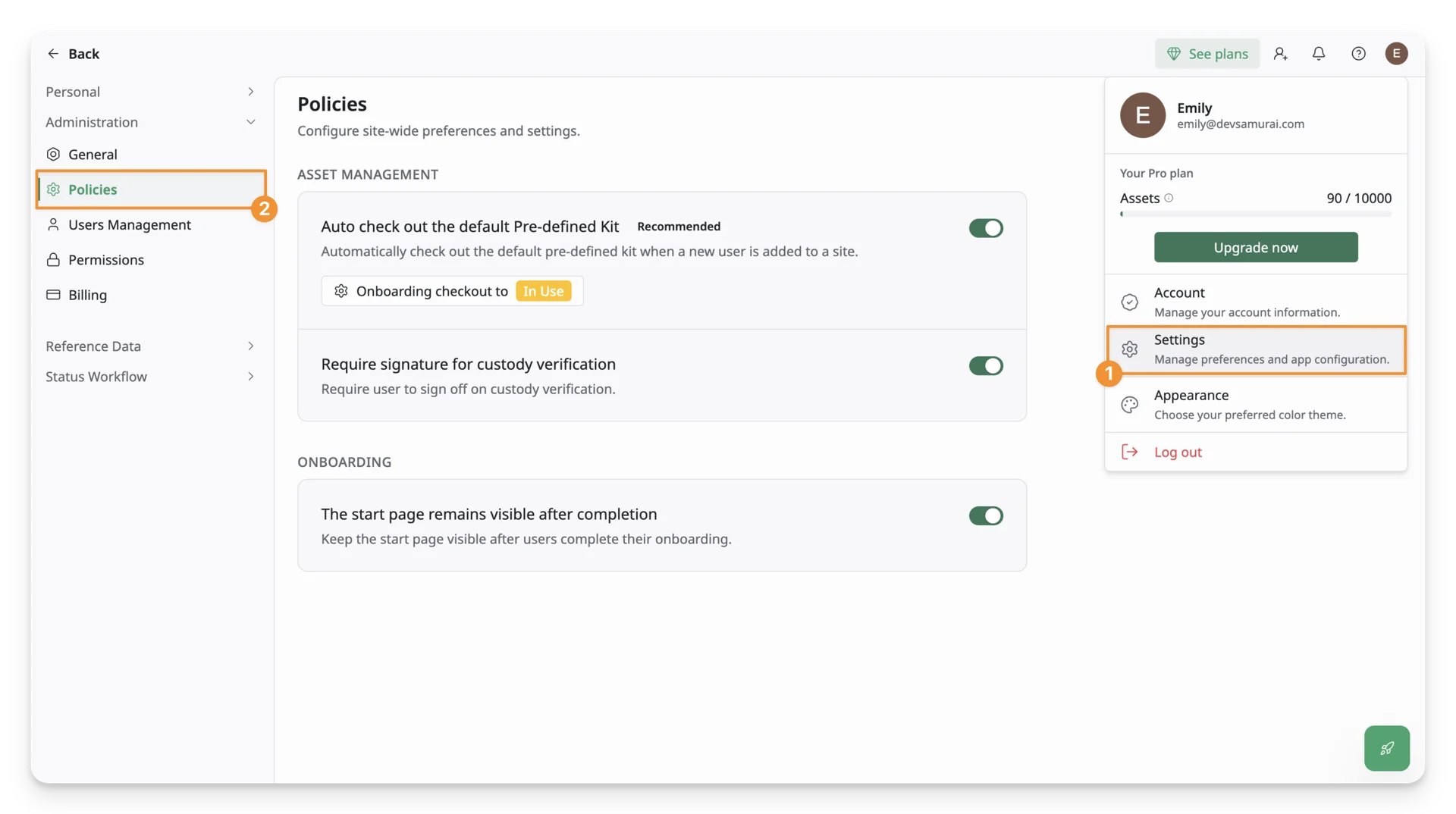 Policies page