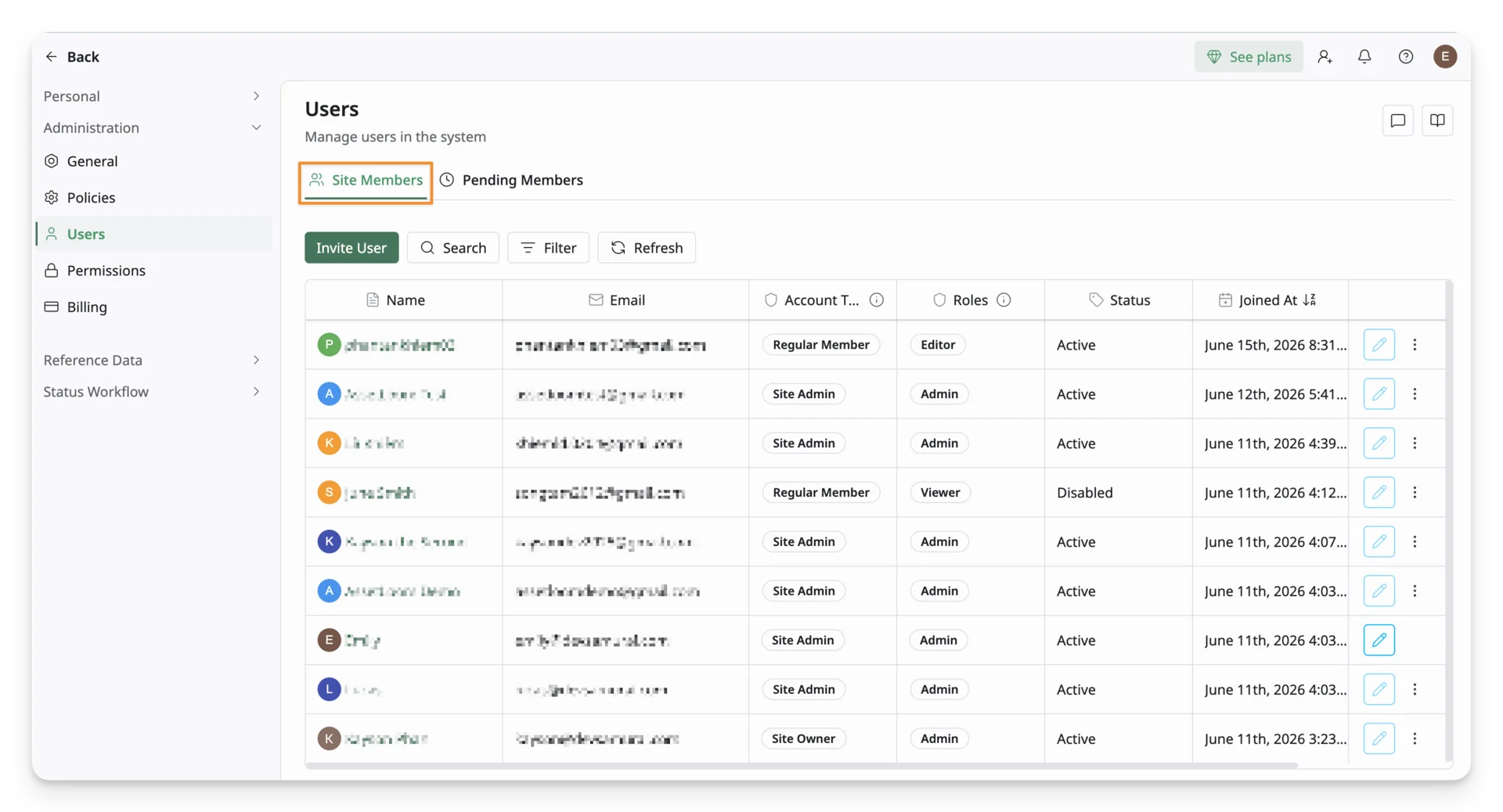 Manage Site Members