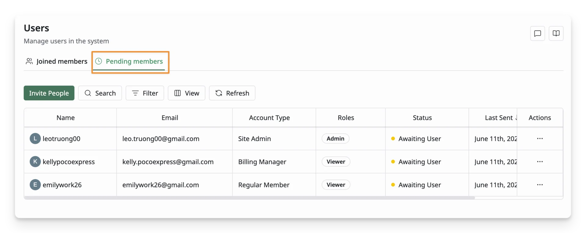 Pending Members