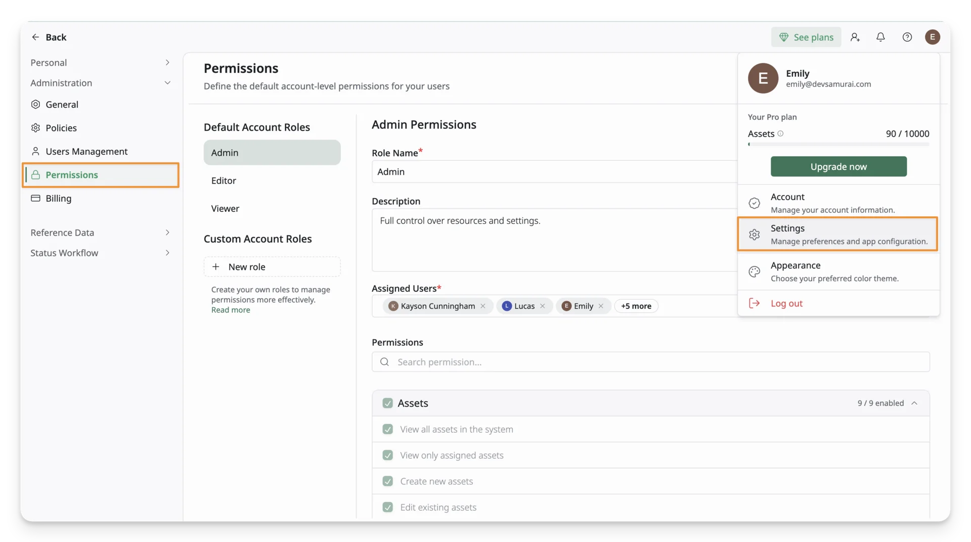 Accessing the Manage Roles page