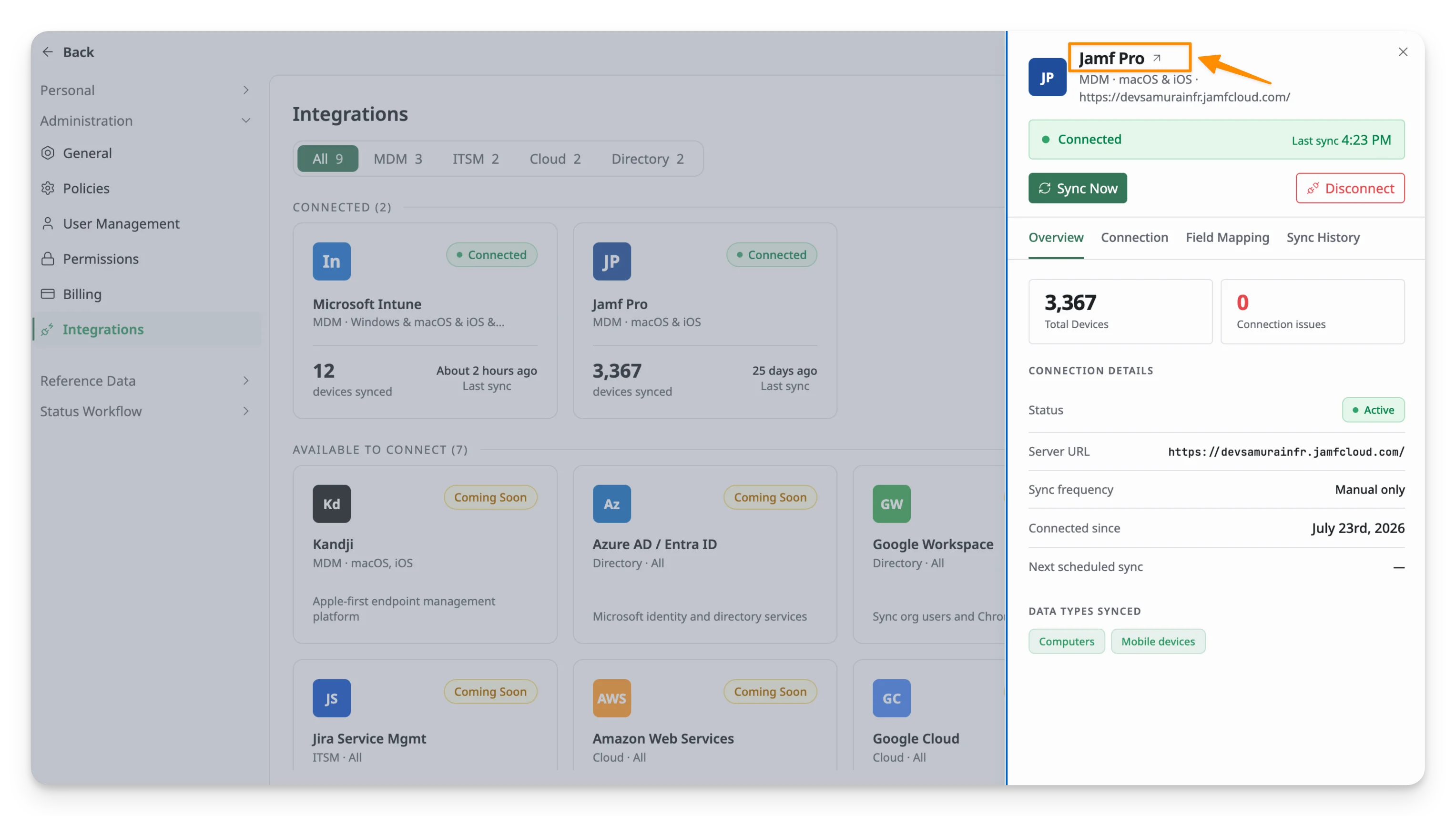 click to access Jamf Pro integration details