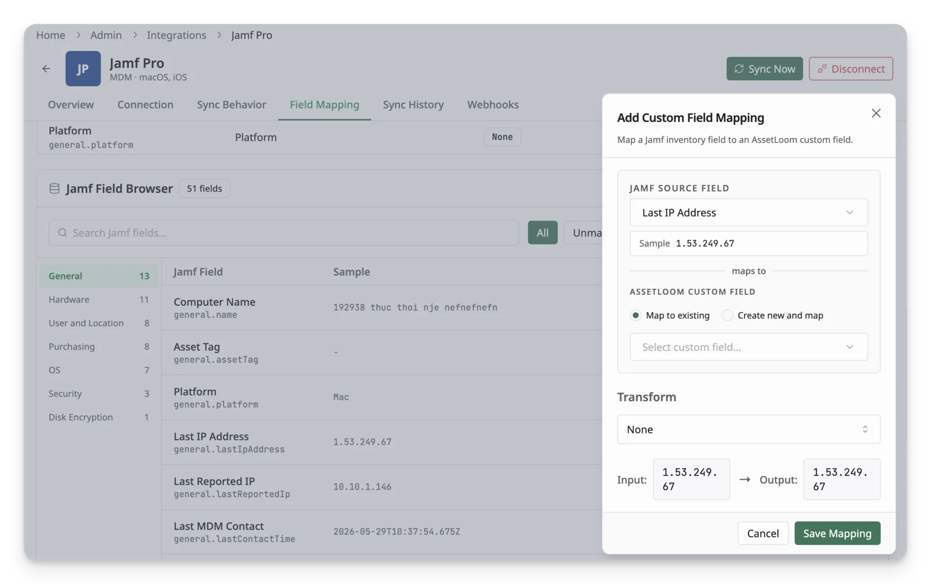 Add mapping field panel