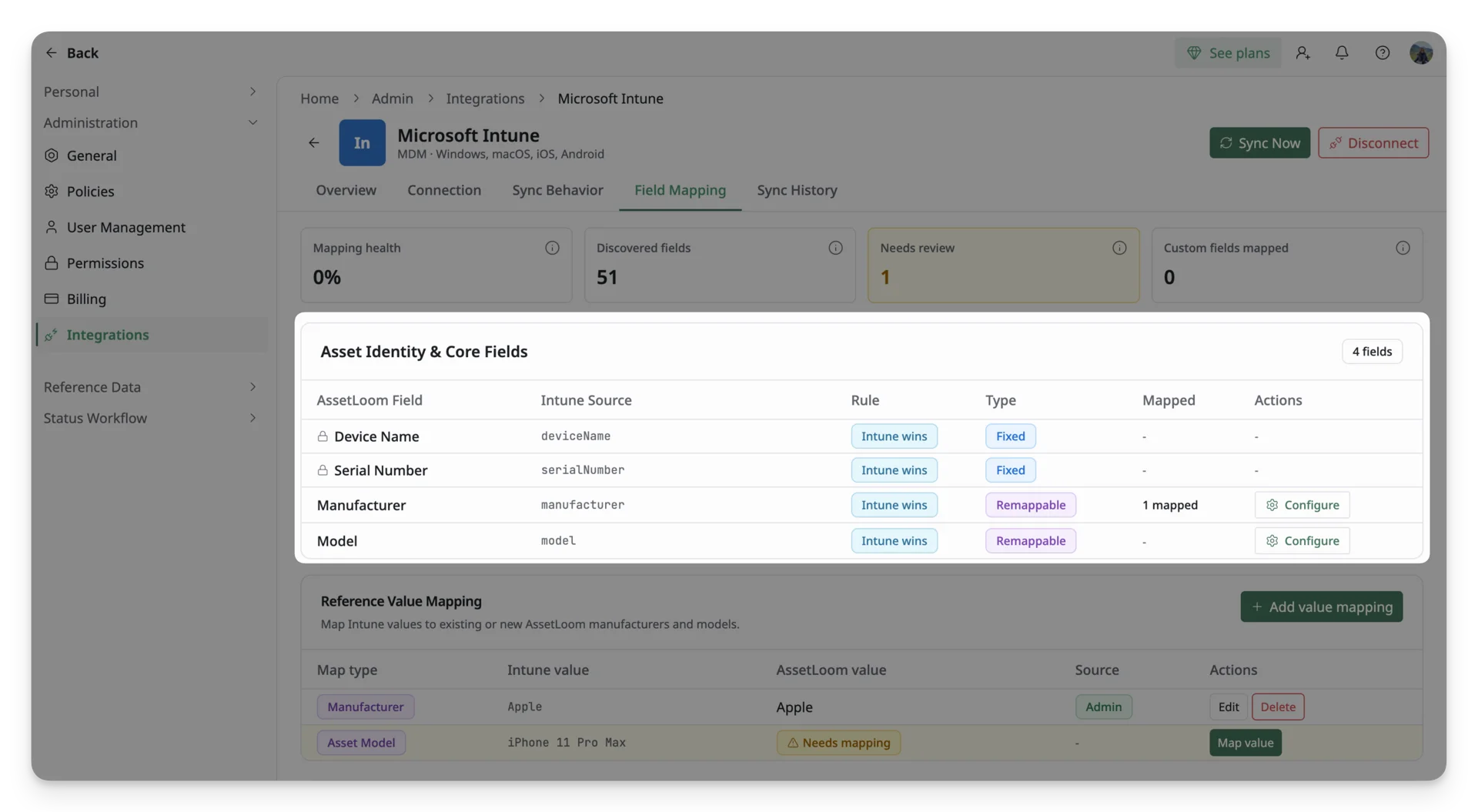 Asset Identity & Core Fields in Intune integration