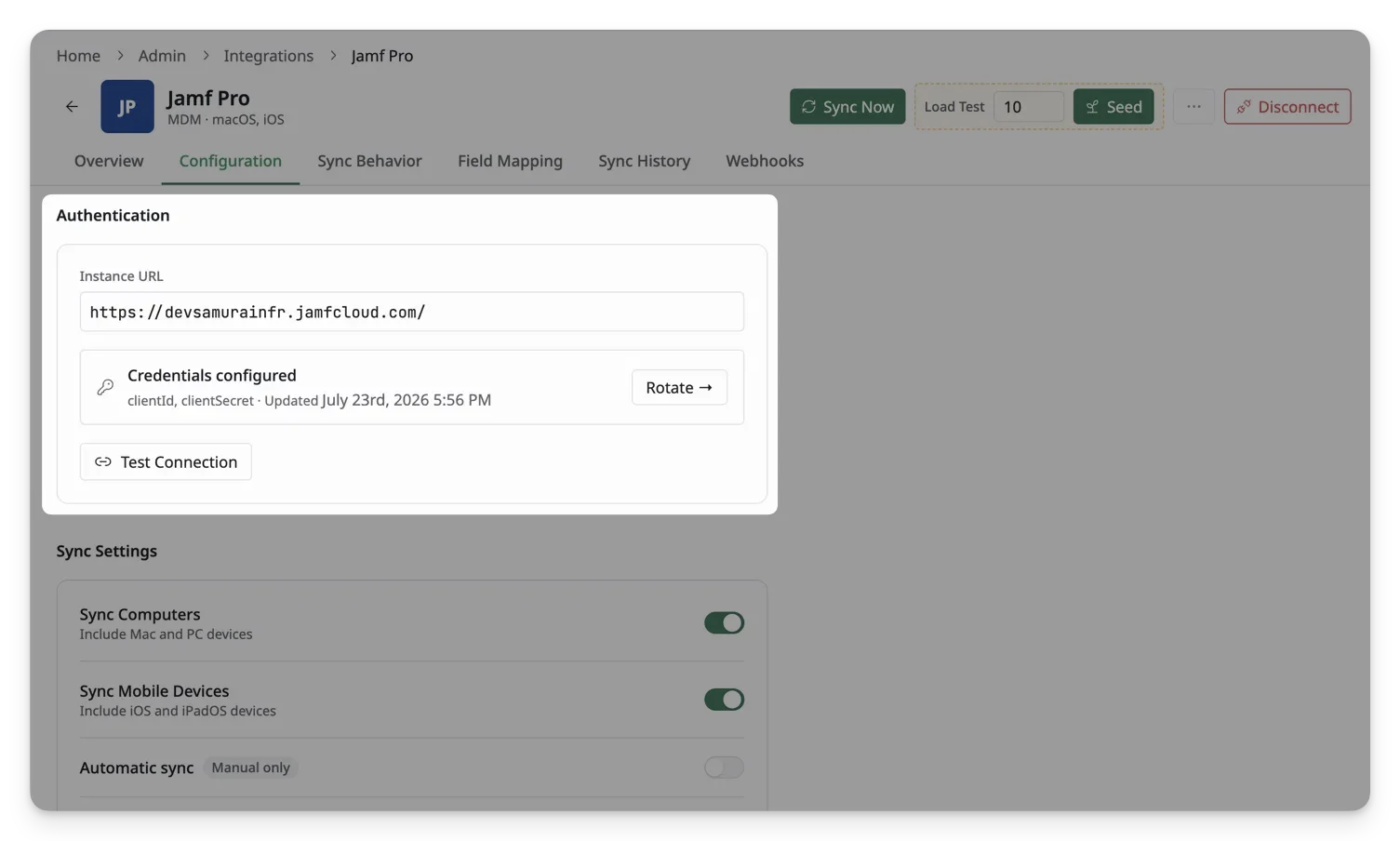 Authentication in Connection
