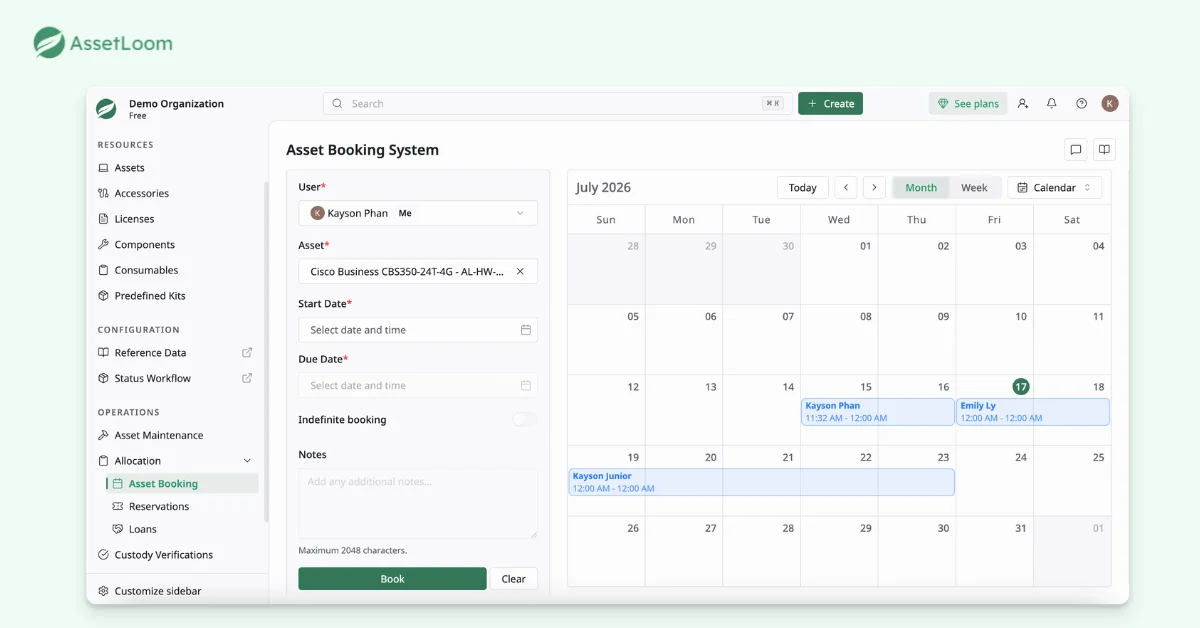 Shared Equipment Booking - Step 2: Schedule Asset Booking With Form