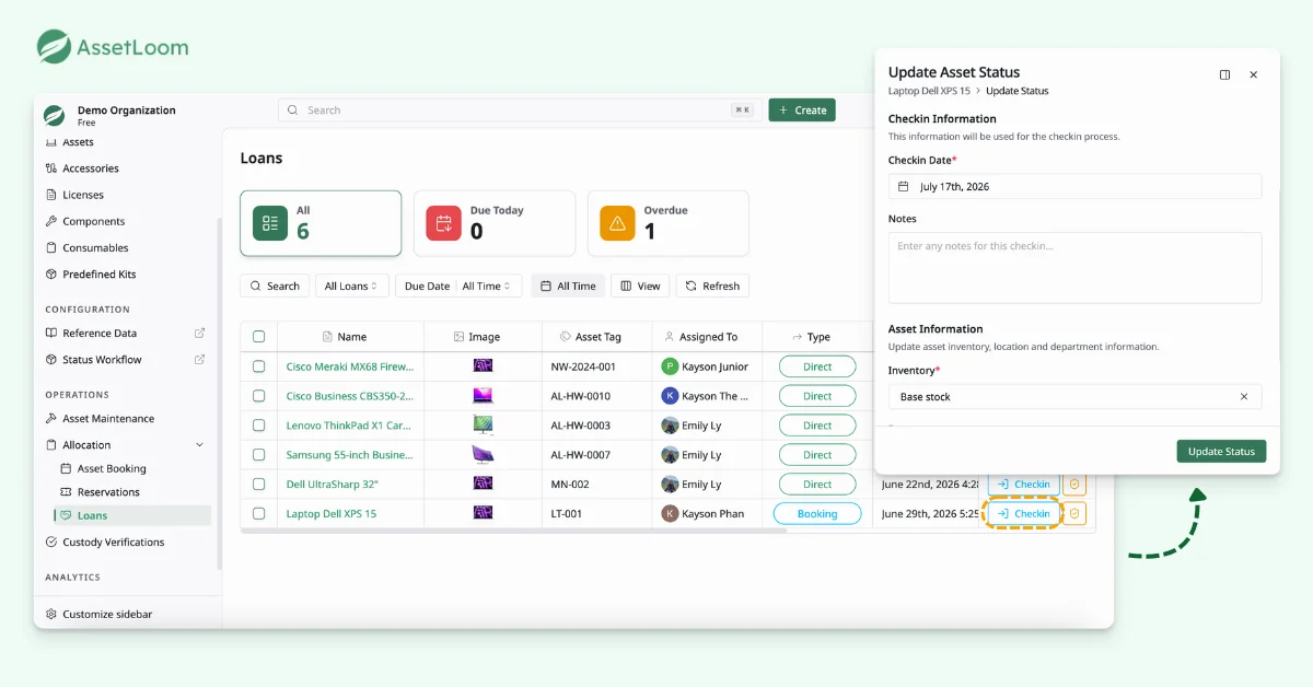 Shared Equipment Booking - Step 6: Check In Asset To Inventory