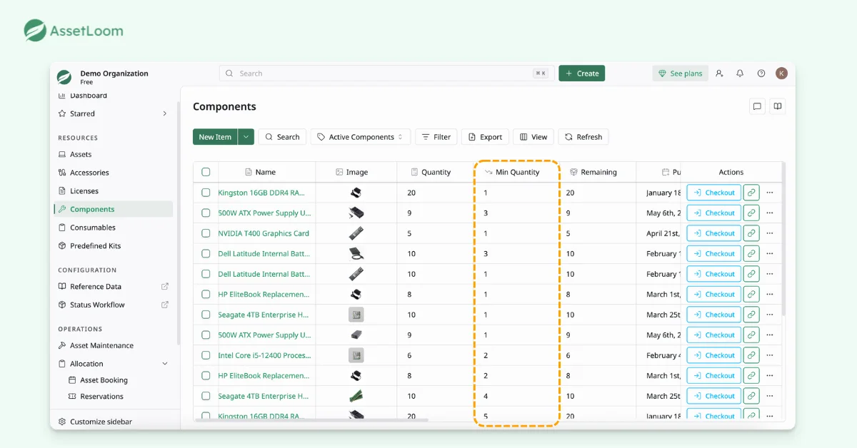 Component Availability  For Repairs - Step 2: Set Minimum Quantity Threshold