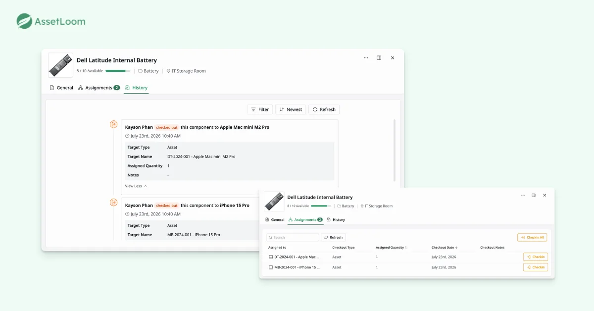 Component Availability  For Repairs - Step 3: Component Activity Log