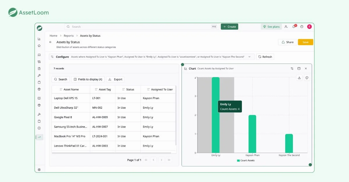 Report of asset accountability in AssetLoom