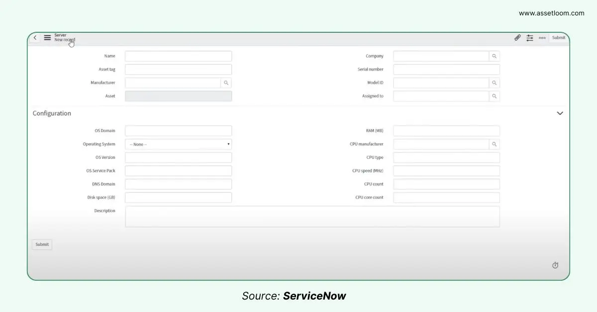 Server CI Form in ServiceNow