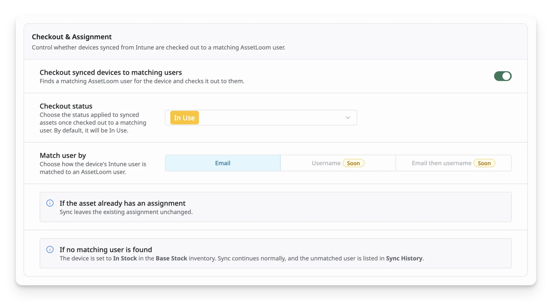 checkout and assignment with Checkout synced devices to matching users