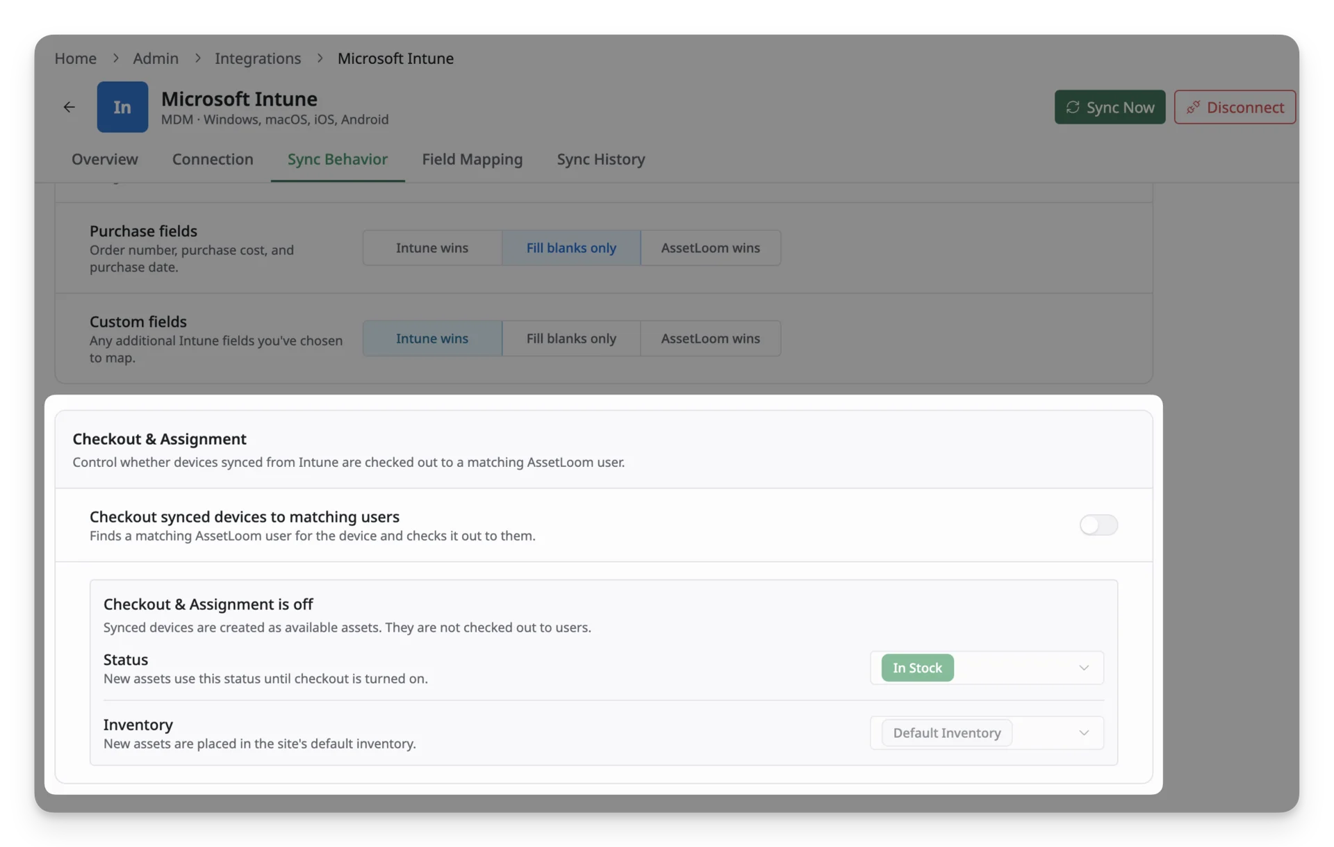checkout and assignment in Intune Integration