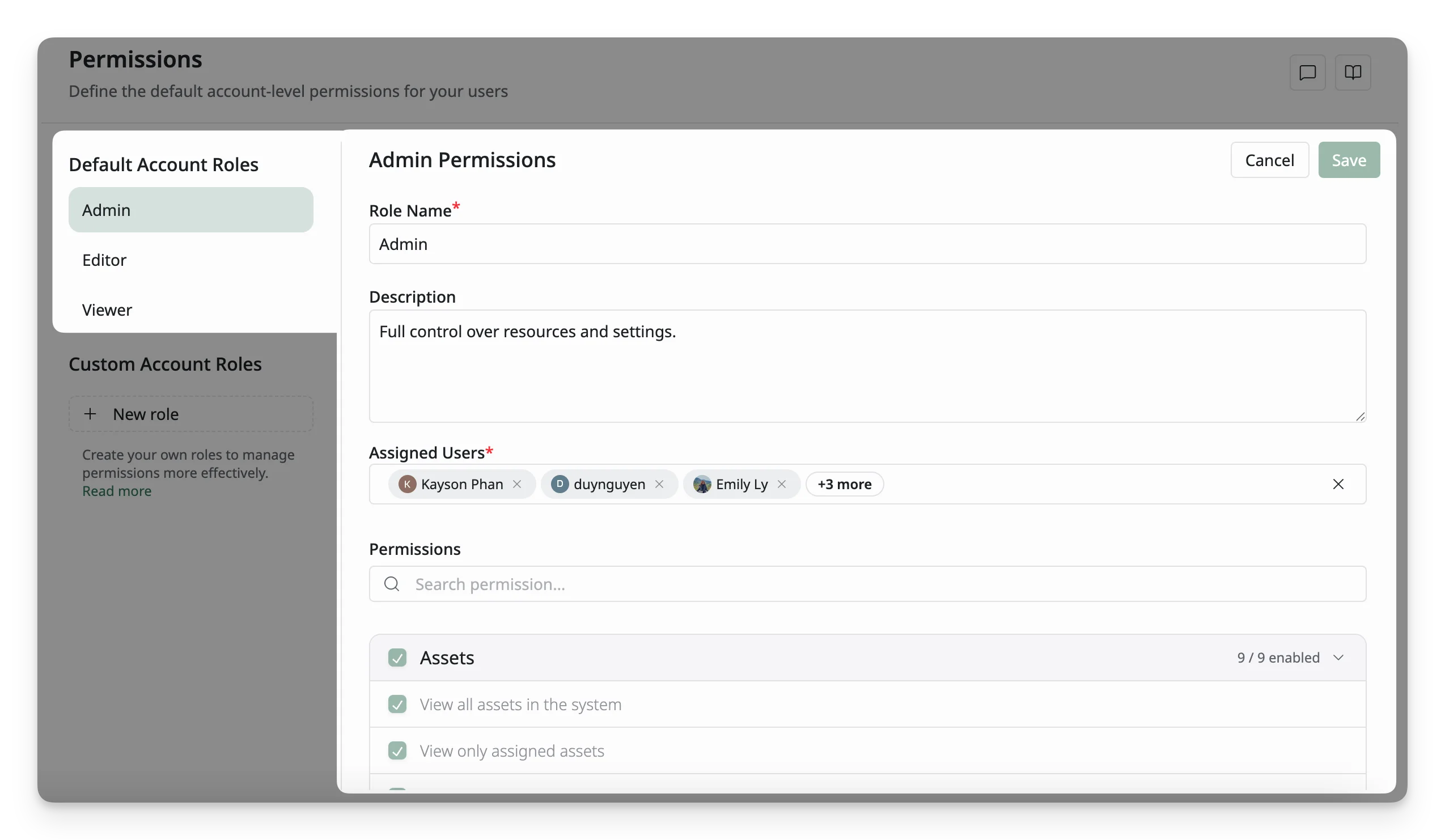 Review Default Roles in AssetLoom
