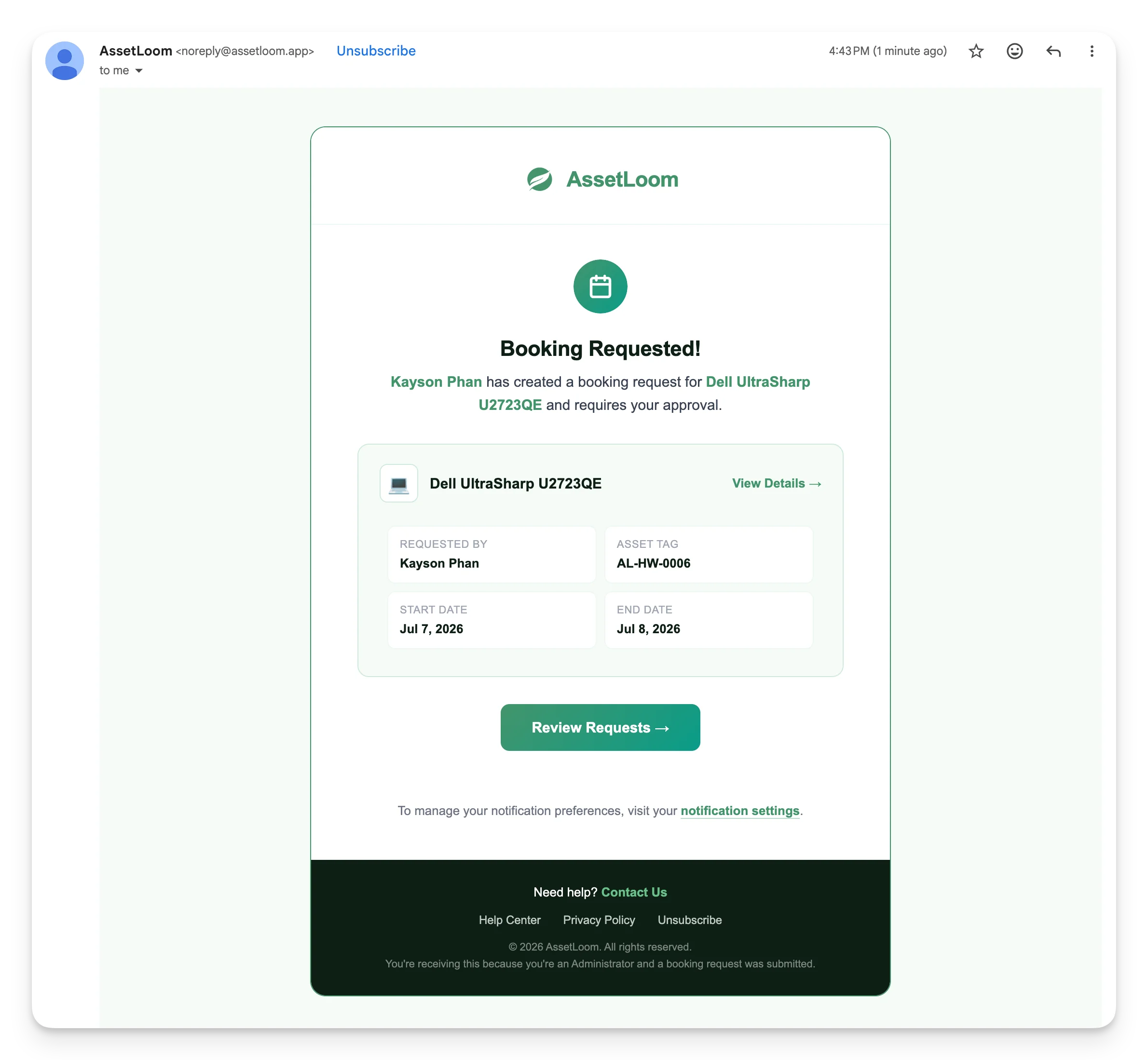 Email Booking Request