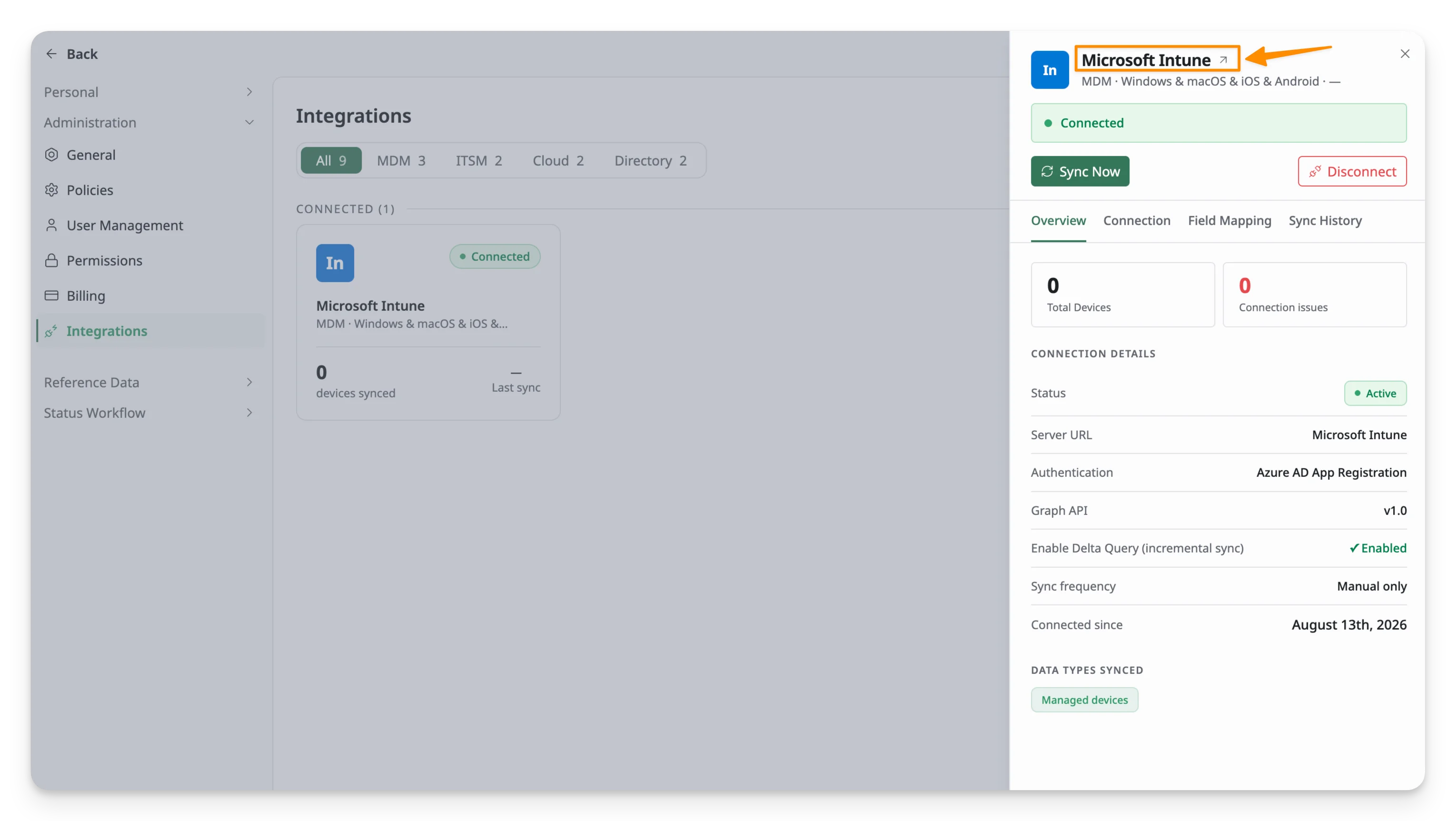 click on the integration name to access the detail page