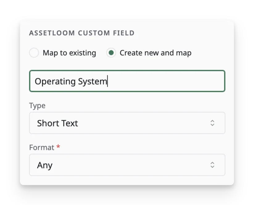 create new fields and map fields from Intune to AssetLoom