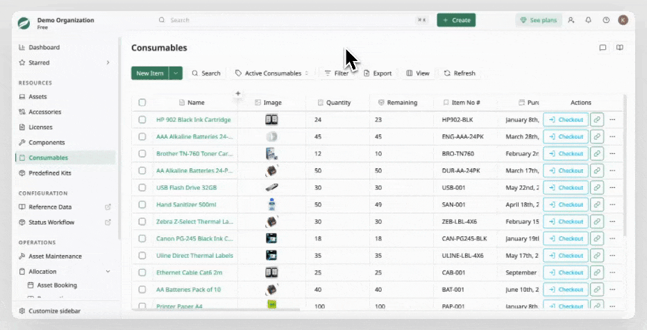 Consumable List - Edit Consumable Information
