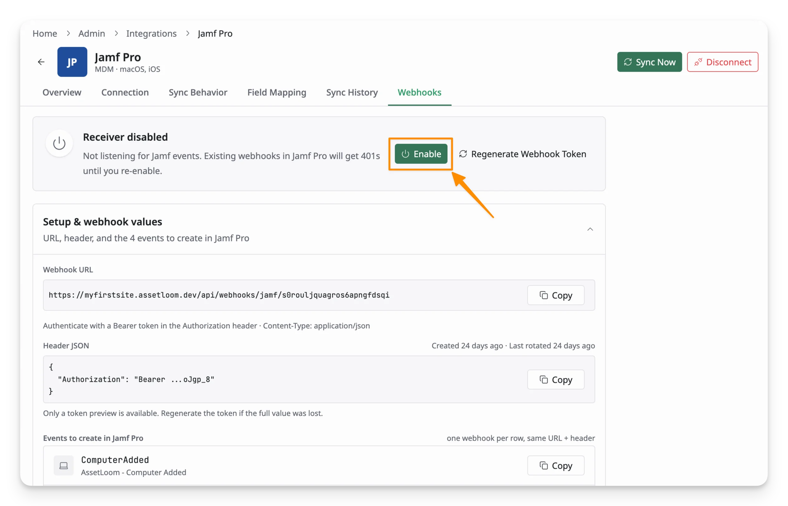 enable webhook